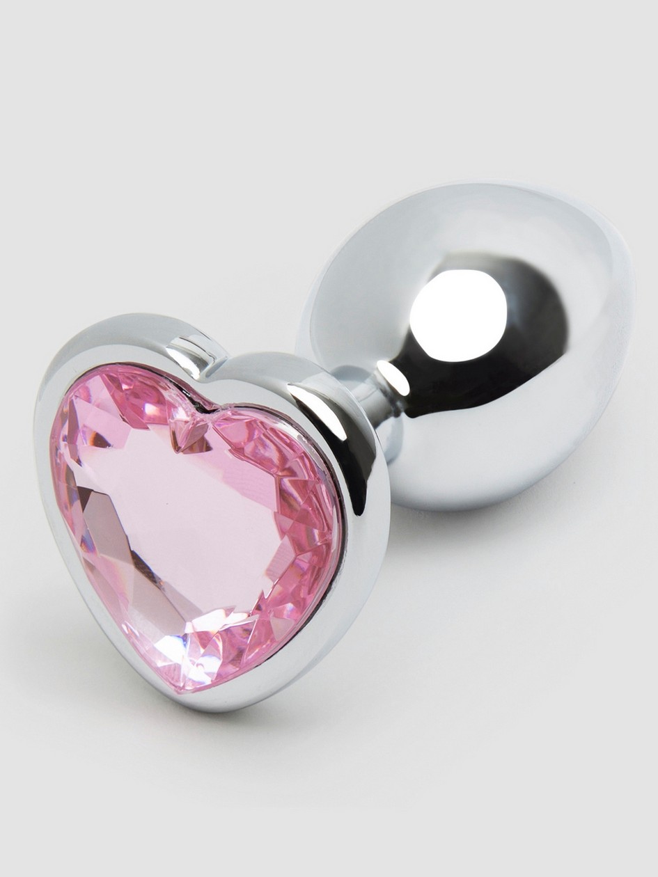 Lovehoney Jewelled Heart Metal Butt Plug 2.5 Inch, Silver, hi-res
