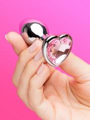 Lovehoney Jewelled Heart Metal Butt Plug 2.5 Inch, Silver, hi-res