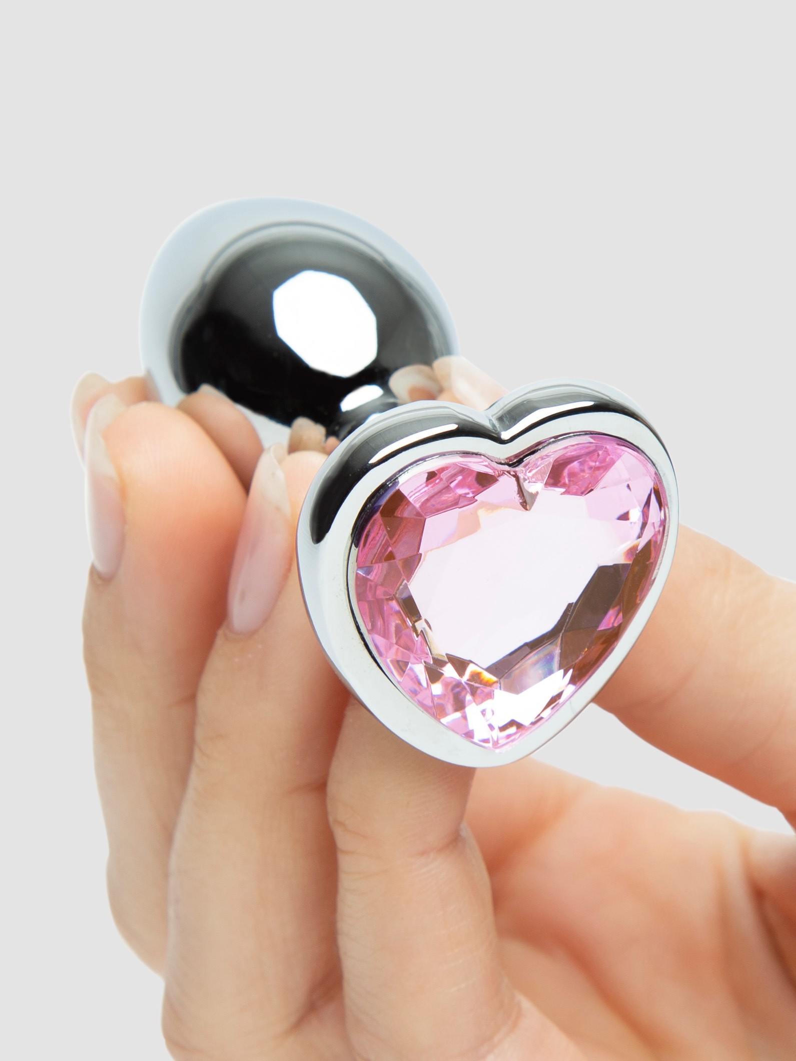 Lovehoney Jeweled Heart Metal Butt Plug 2.5 Inch, Silver, hi-res