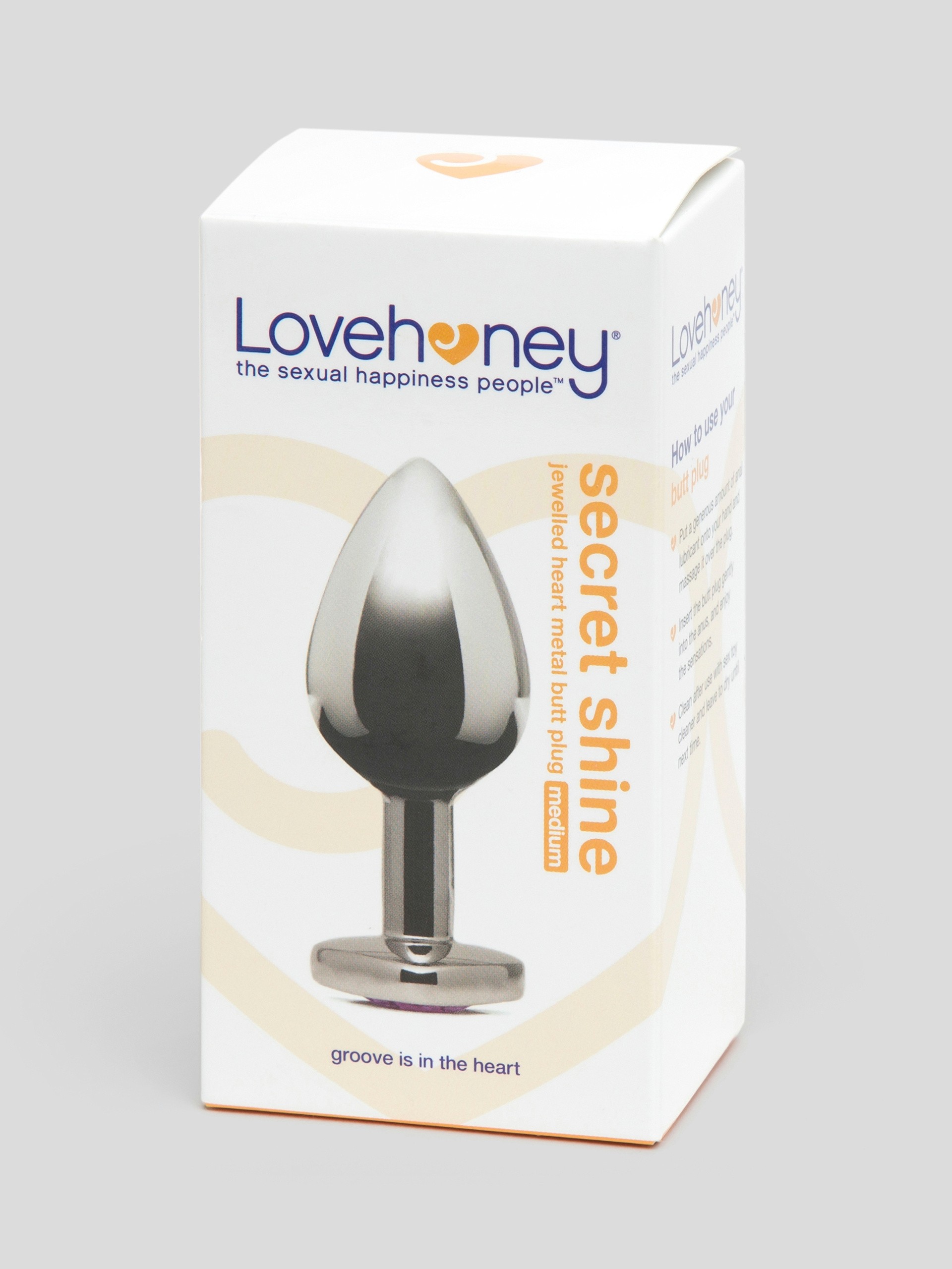 Lovehoney Jewelled Heart Metal Medium Butt Plug 3 Inch, Silver, hi-res