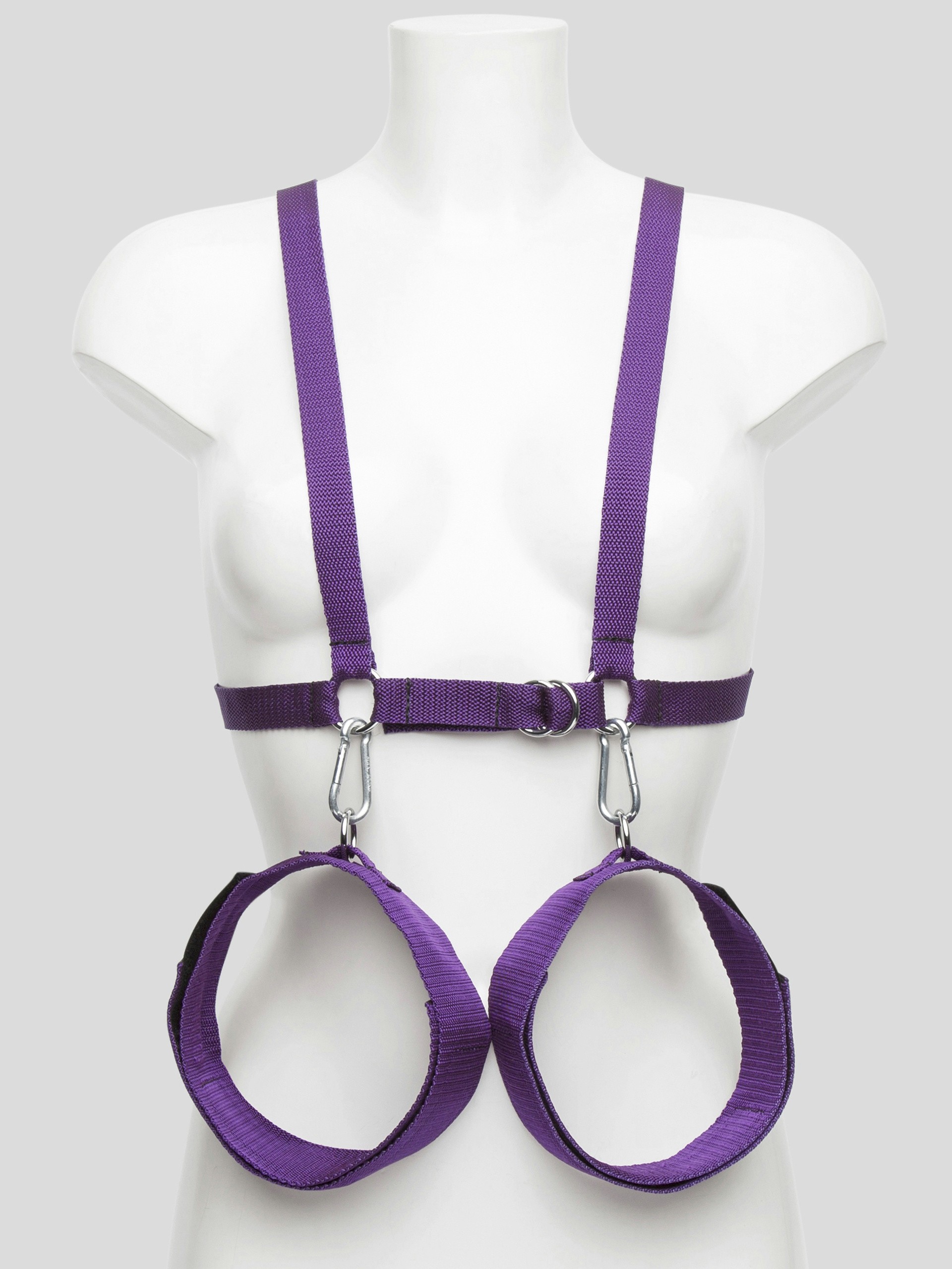 Purple Reins Body Harness with Wrist and Thigh Restraint, Purple, hi-res