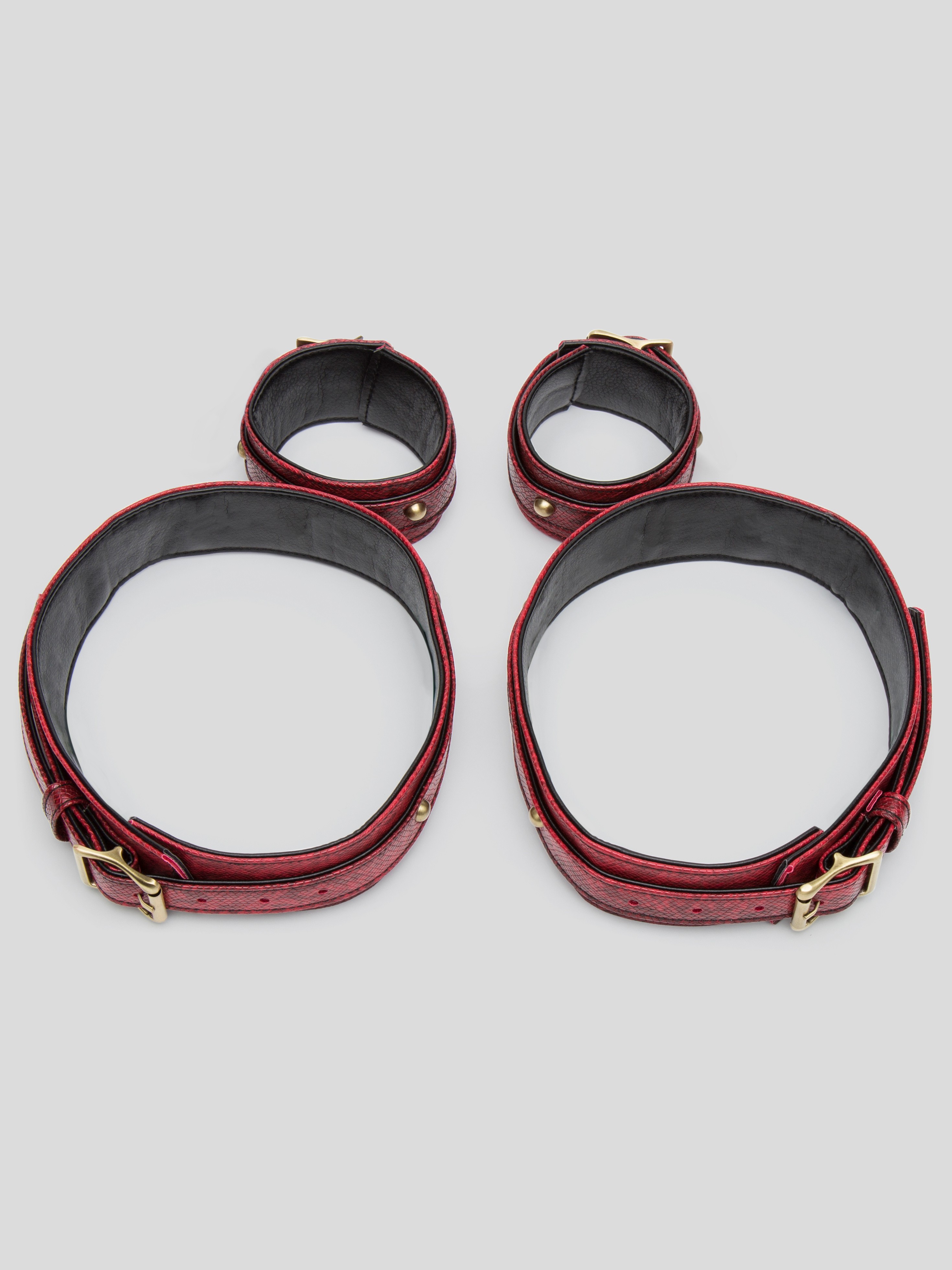 Bondage Boutique Faux Snakeskin Wrist-to-Thigh Cuffs, Red, hi-res
