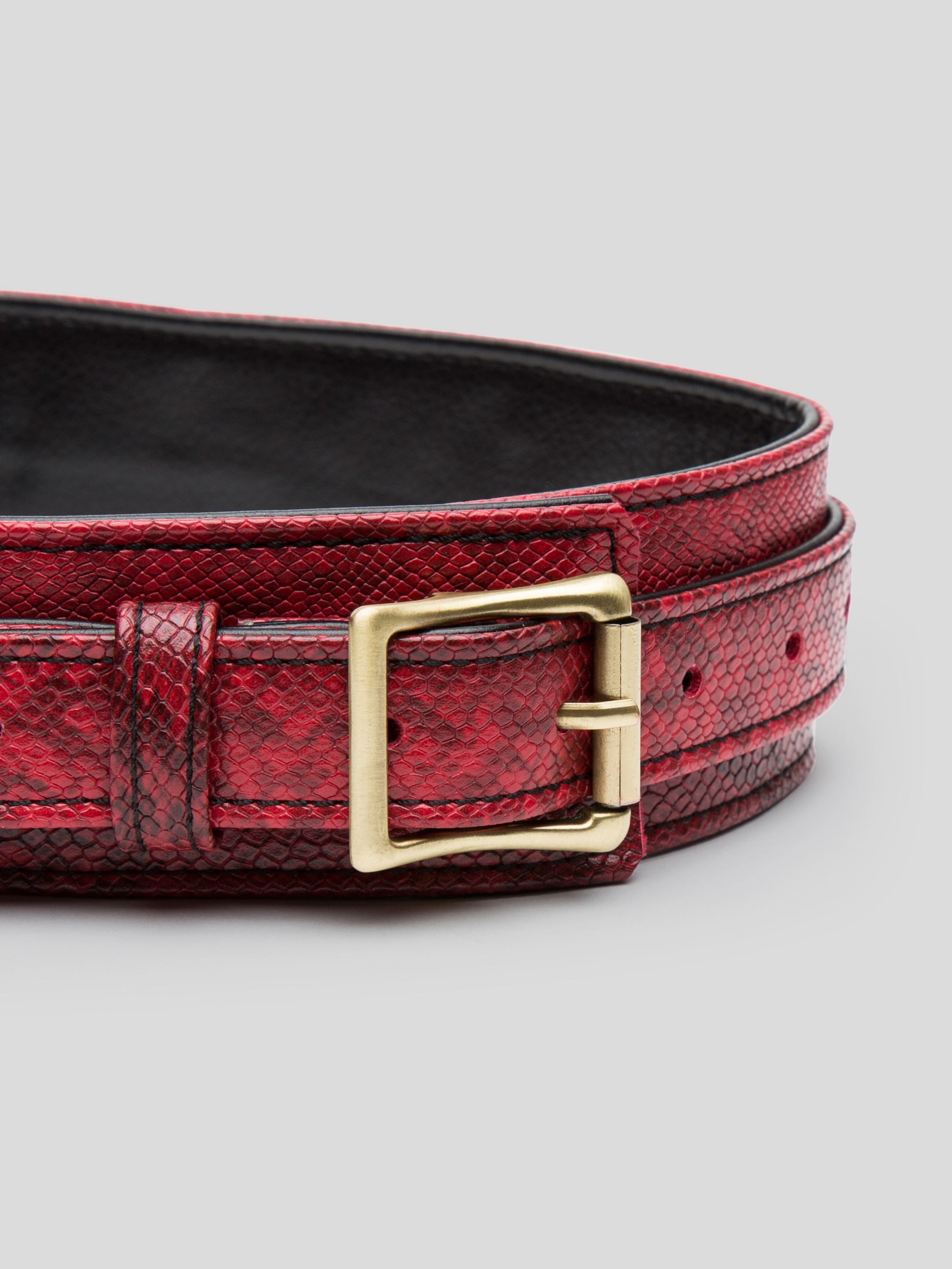 Bondage Boutique Faux Snakeskin Wrist-to-Thigh Cuffs, Red, hi-res