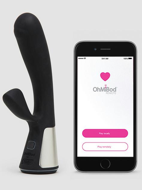 OhMiBod Fuse App Controlled Interactive Rabbit Vibrator, Black, hi-res