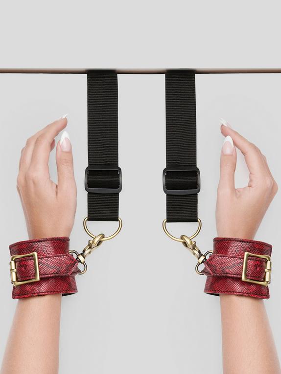 Bondage Boutique Faux Snakeskin Over-the-Door Cuffs, Red, hi-res