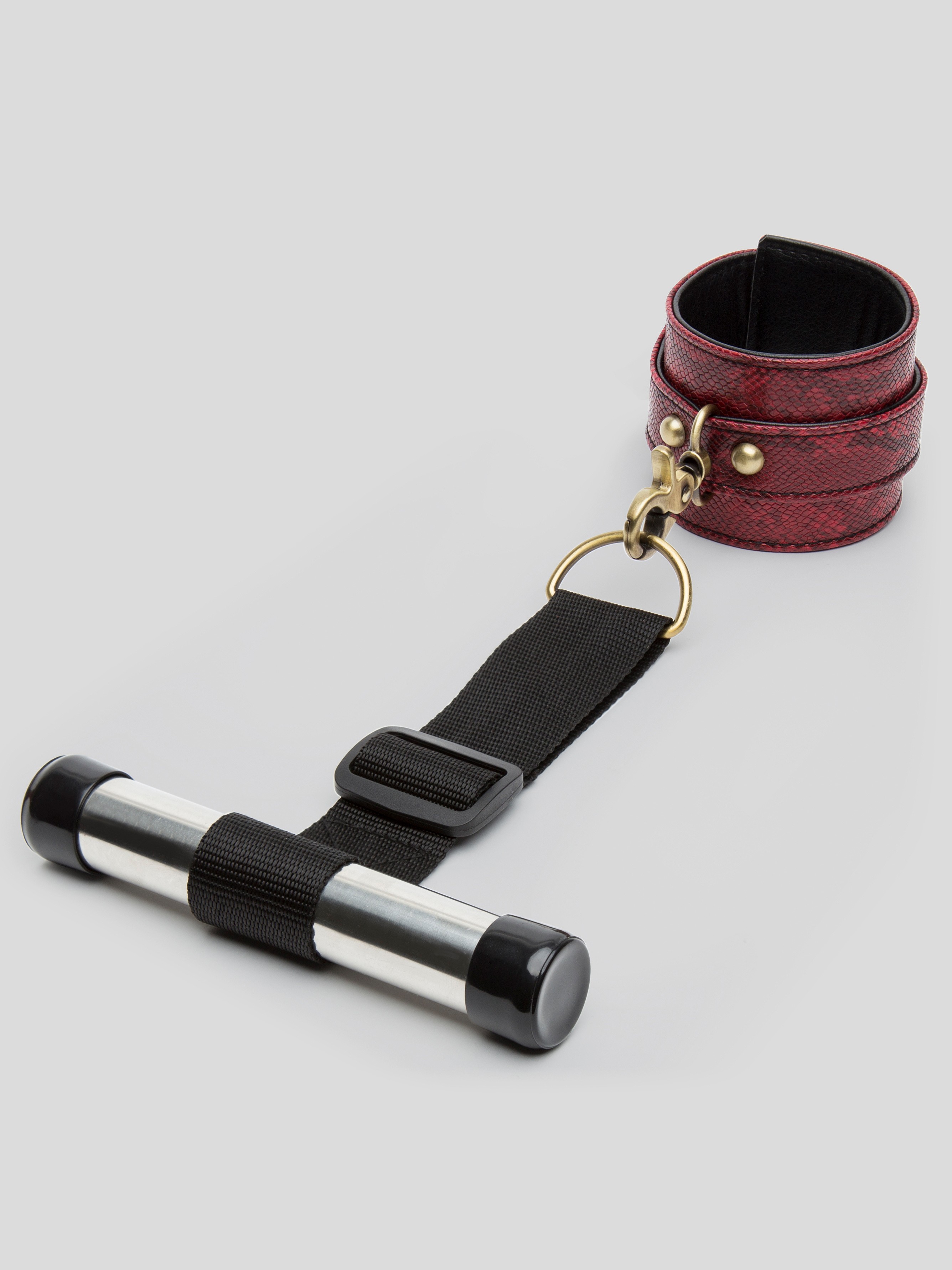 Bondage Boutique Faux Snakeskin Over-the-Door Cuffs, Red, hi-res