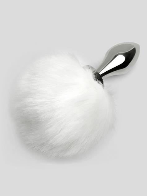 EasyToys Small Aluminum Faux Fur Bunny Tail Butt Plug, Silver, hi-res