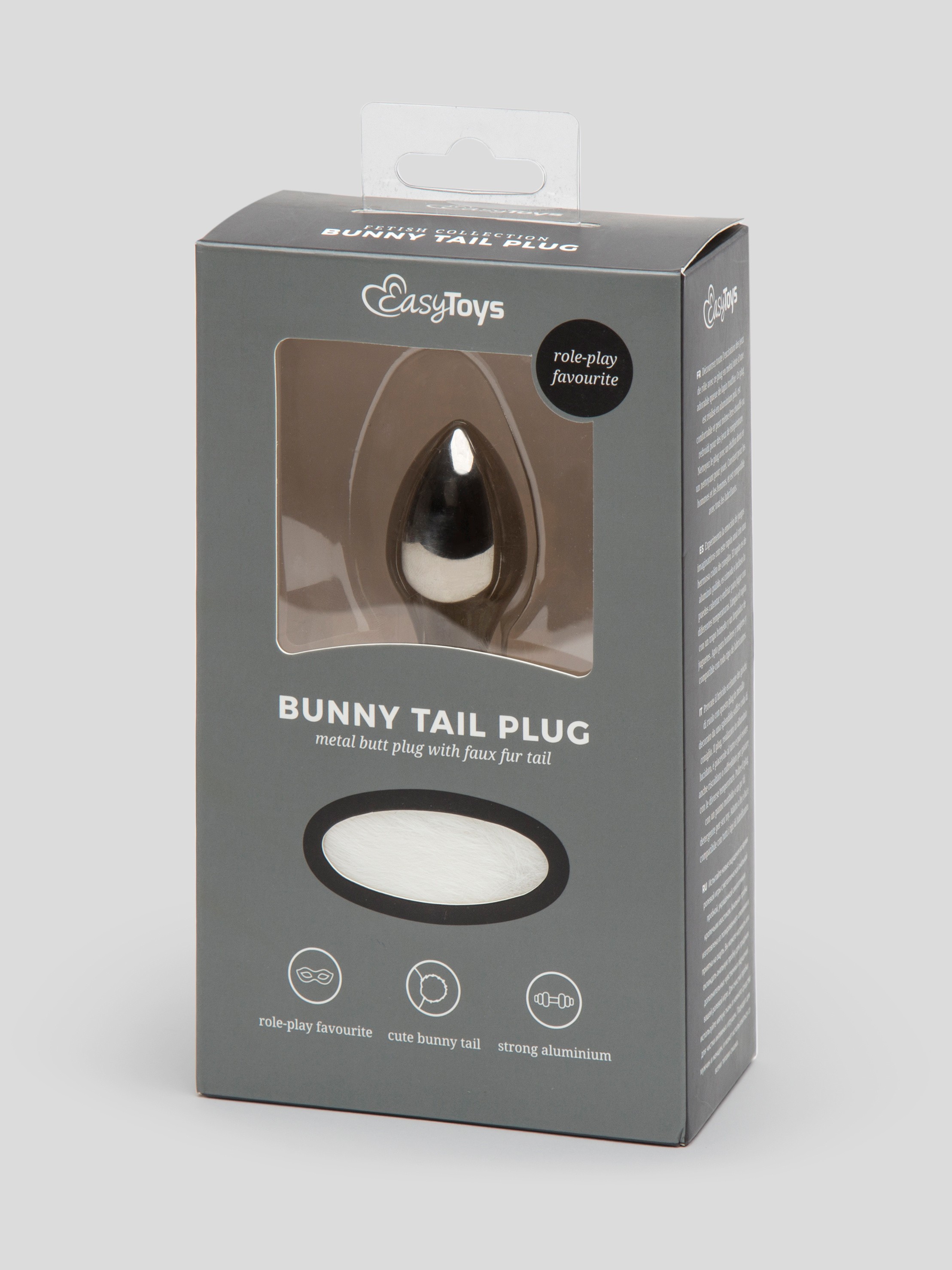 EasyToys Small Aluminium Faux Fur Bunny Tail Butt Plug, Silver, hi-res