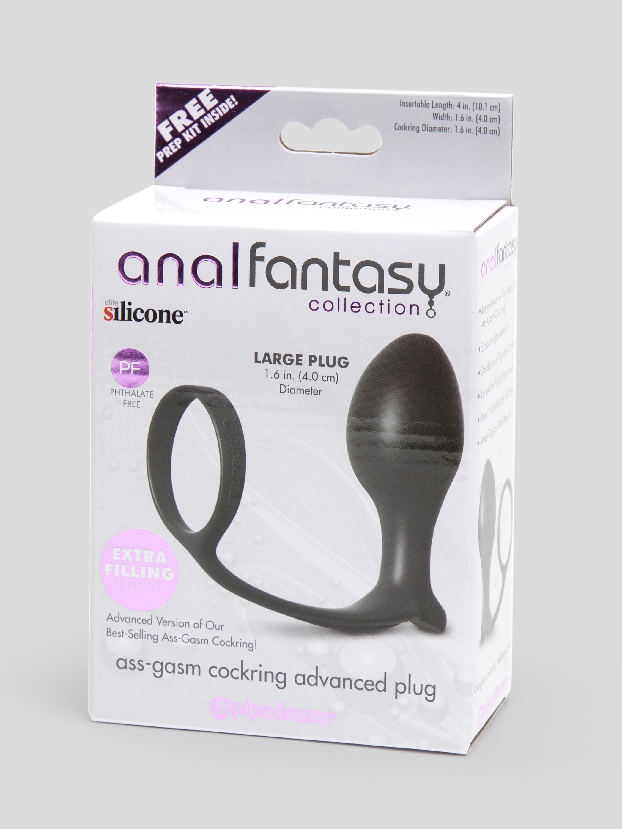 Ass-Gasm Large Butt Plug with Cock Ring, Black, hi-res