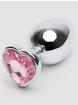 Lovehoney Jewelled Heart Metal Large Butt Plug 3.5 Inch, Silver, hi-res