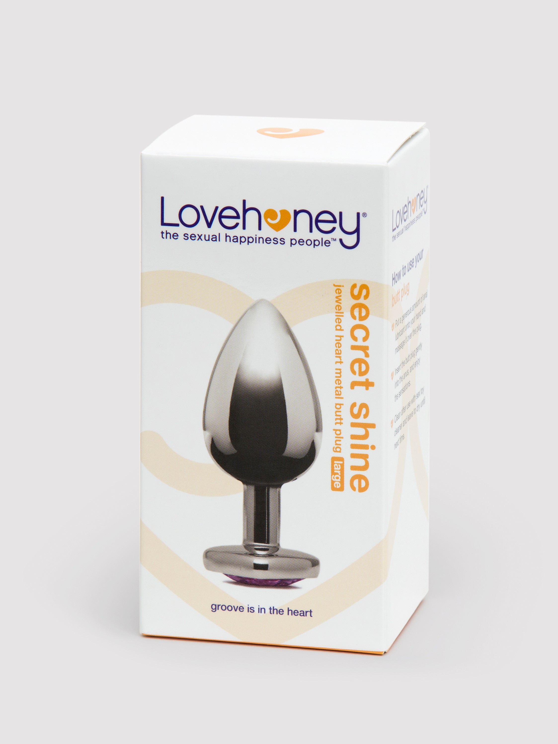 Lovehoney Jewelled Heart Metal Large Butt Plug 3.5 Inch, Silver, hi-res