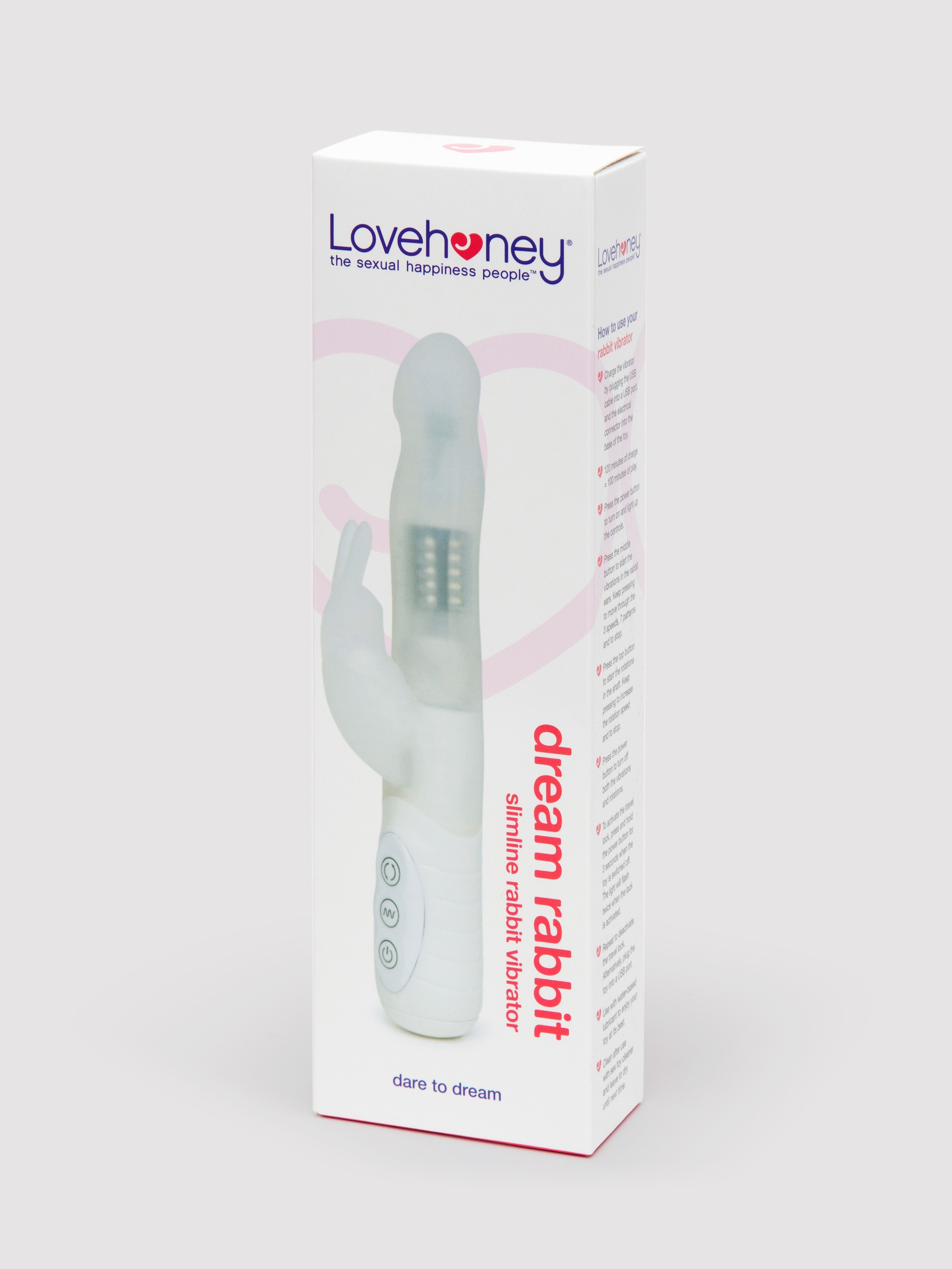 Lovehoney Dream Rabbit Rechargeable Silicone Slimline Rabbit Vibrator, White, hi-res