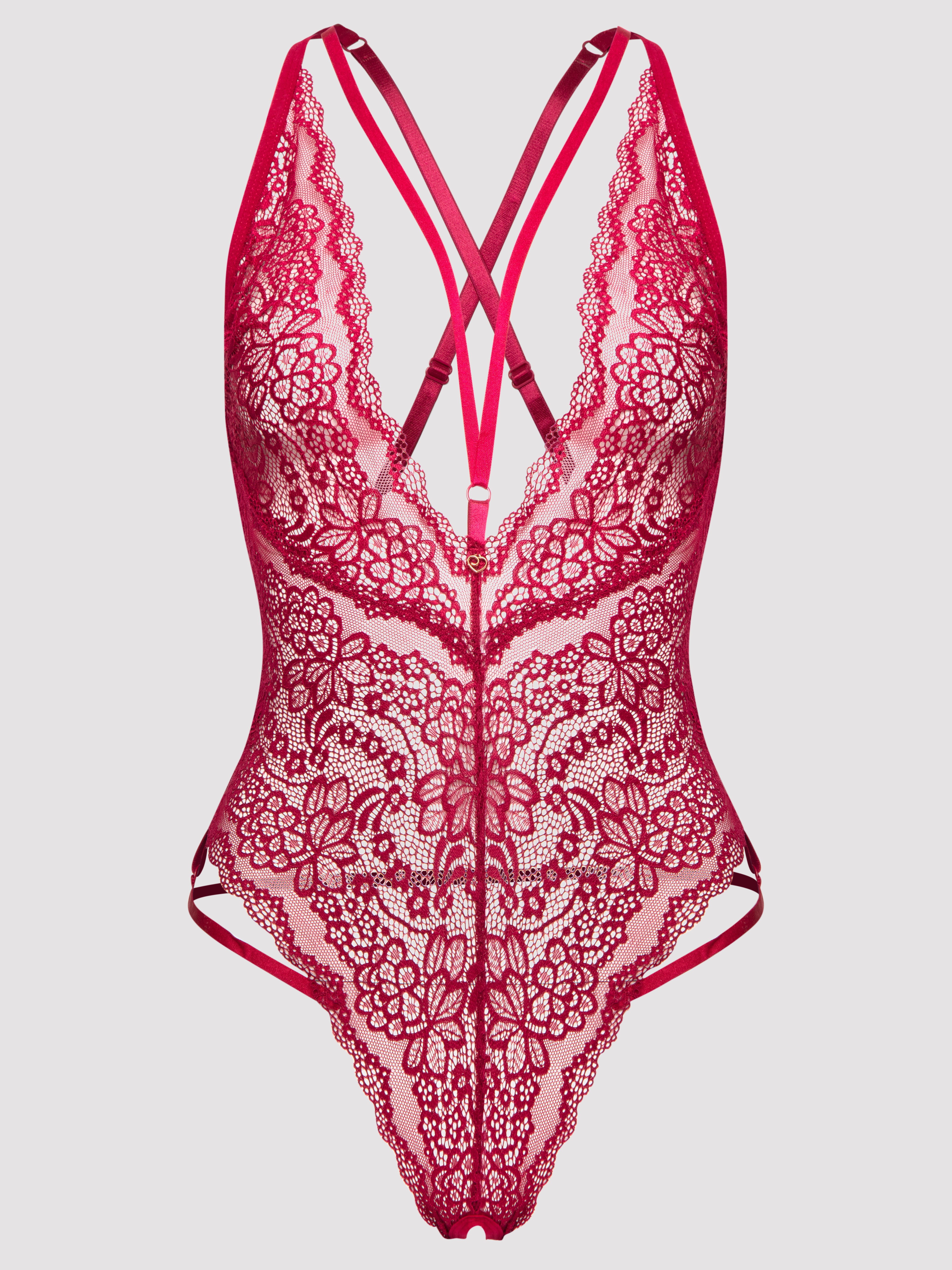Lovehoney Late Night Liaison Blue Crotchless Lace Body, Red, hi-res