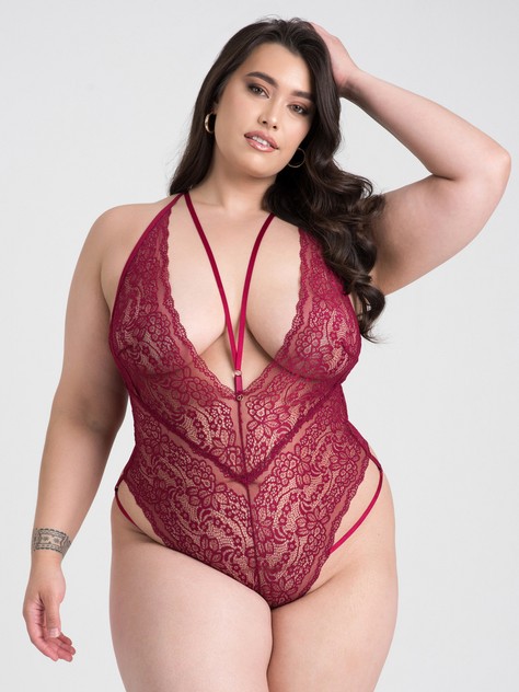 Lovehoney Late Night Liaison Blue Crotchless Lace Body, Red, hi-res