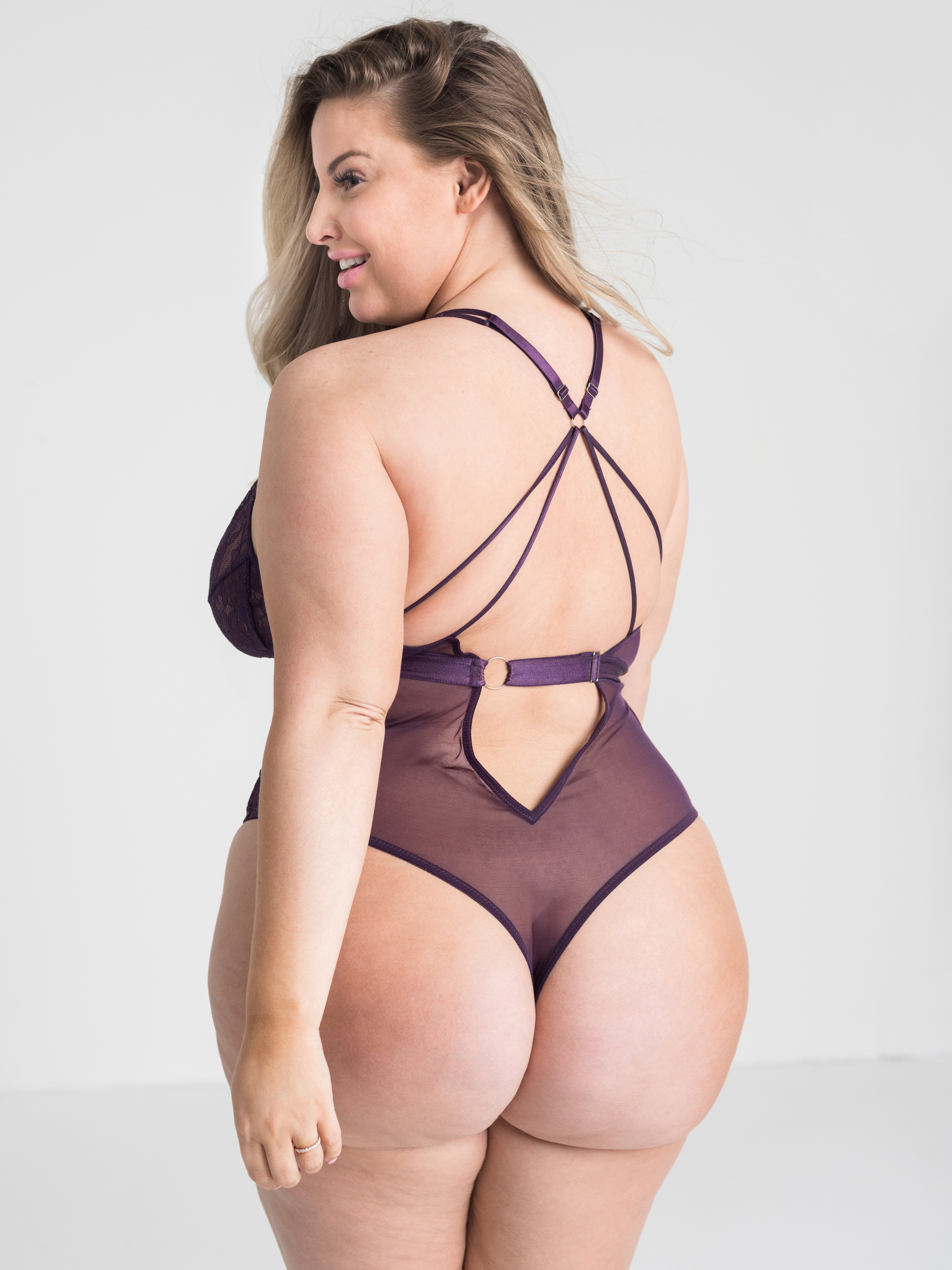 Lovehoney Moonflower Purple Lace Strappy Body, Purple, hi-res