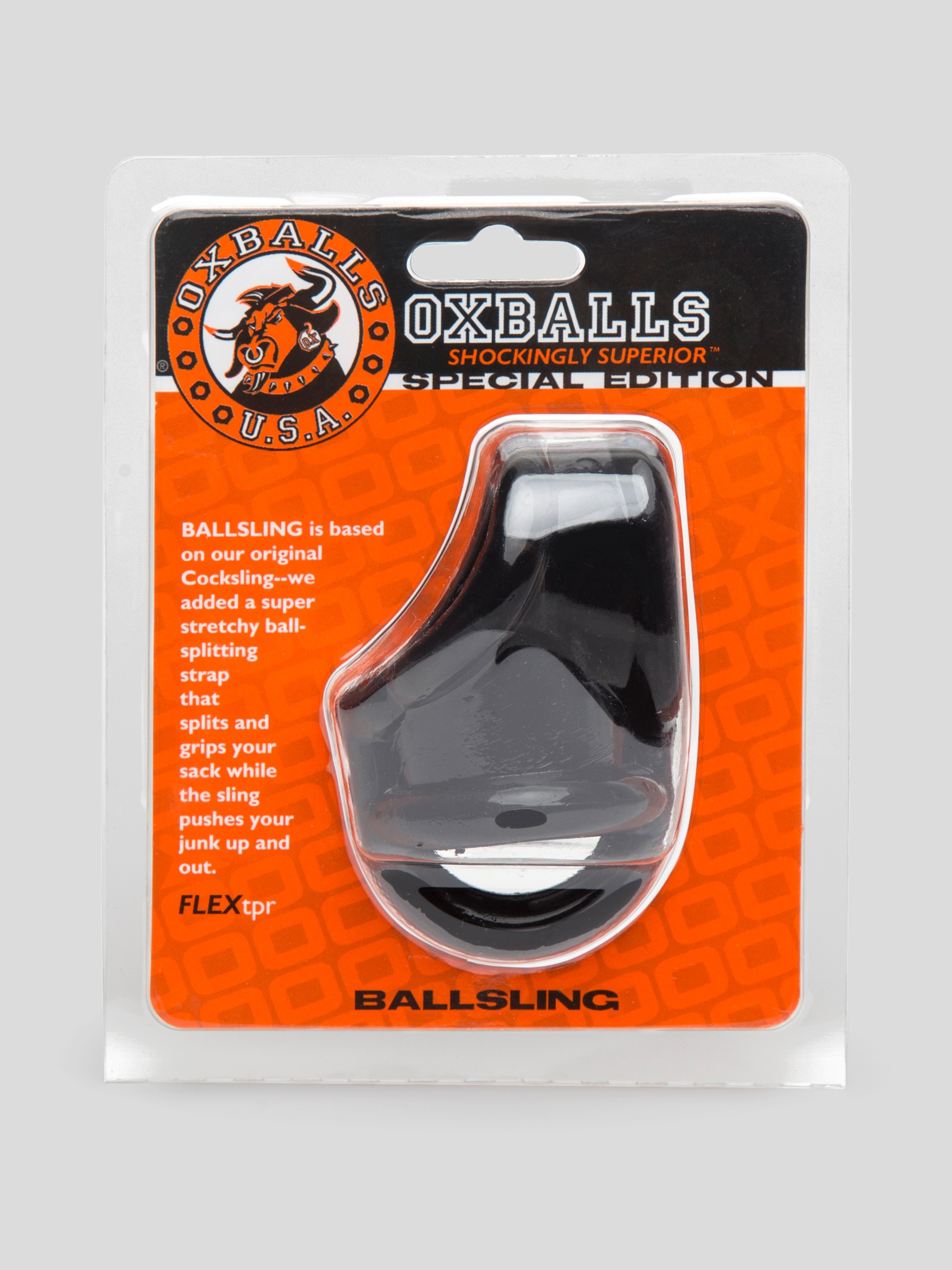 Oxballs Superior Cock and Ball Sling with Ball Divider, Black, hi-res