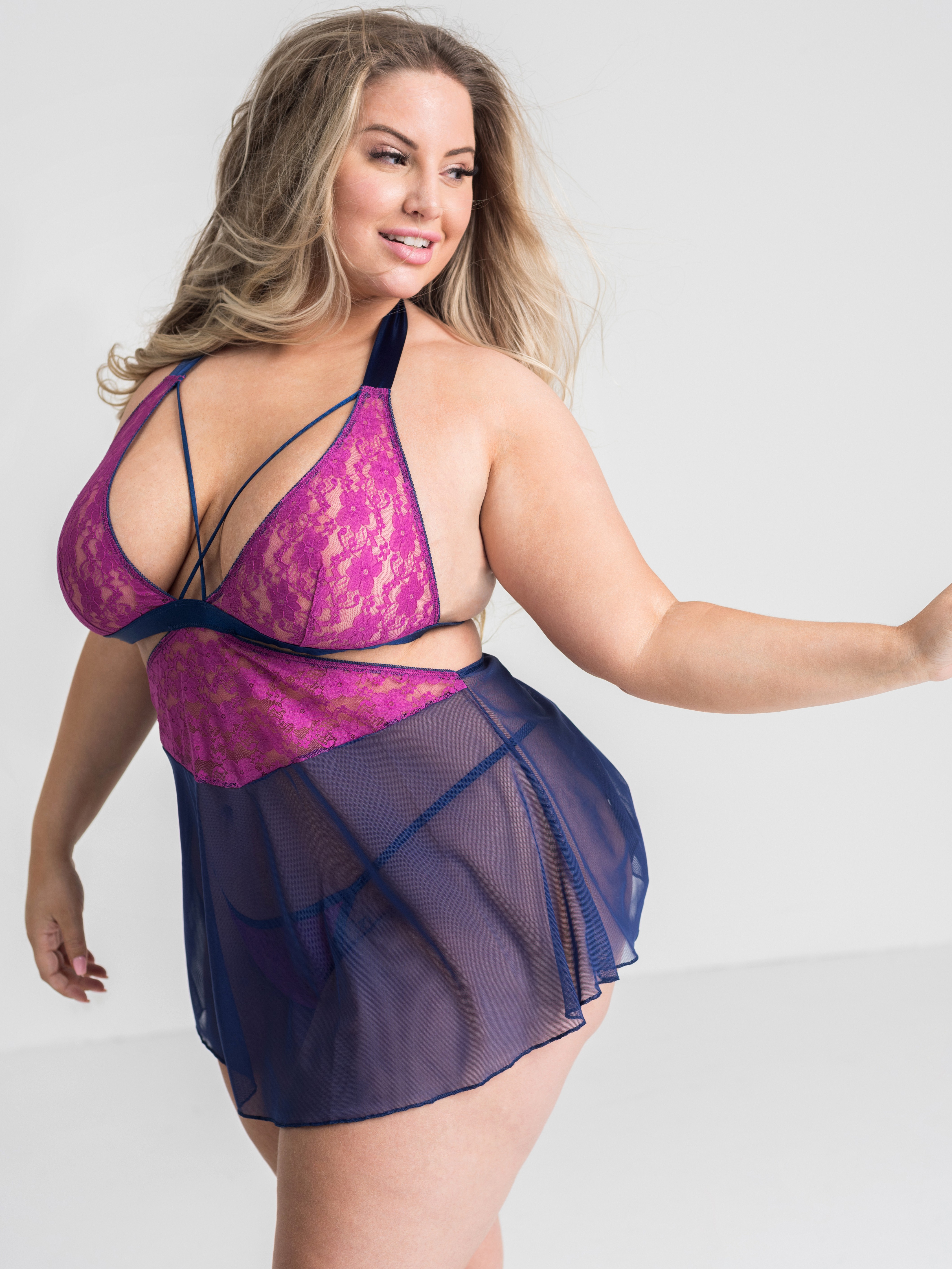 Lovehoney Free Spirit Pink Lace Cut-out Babydoll Set, Pink, hi-res