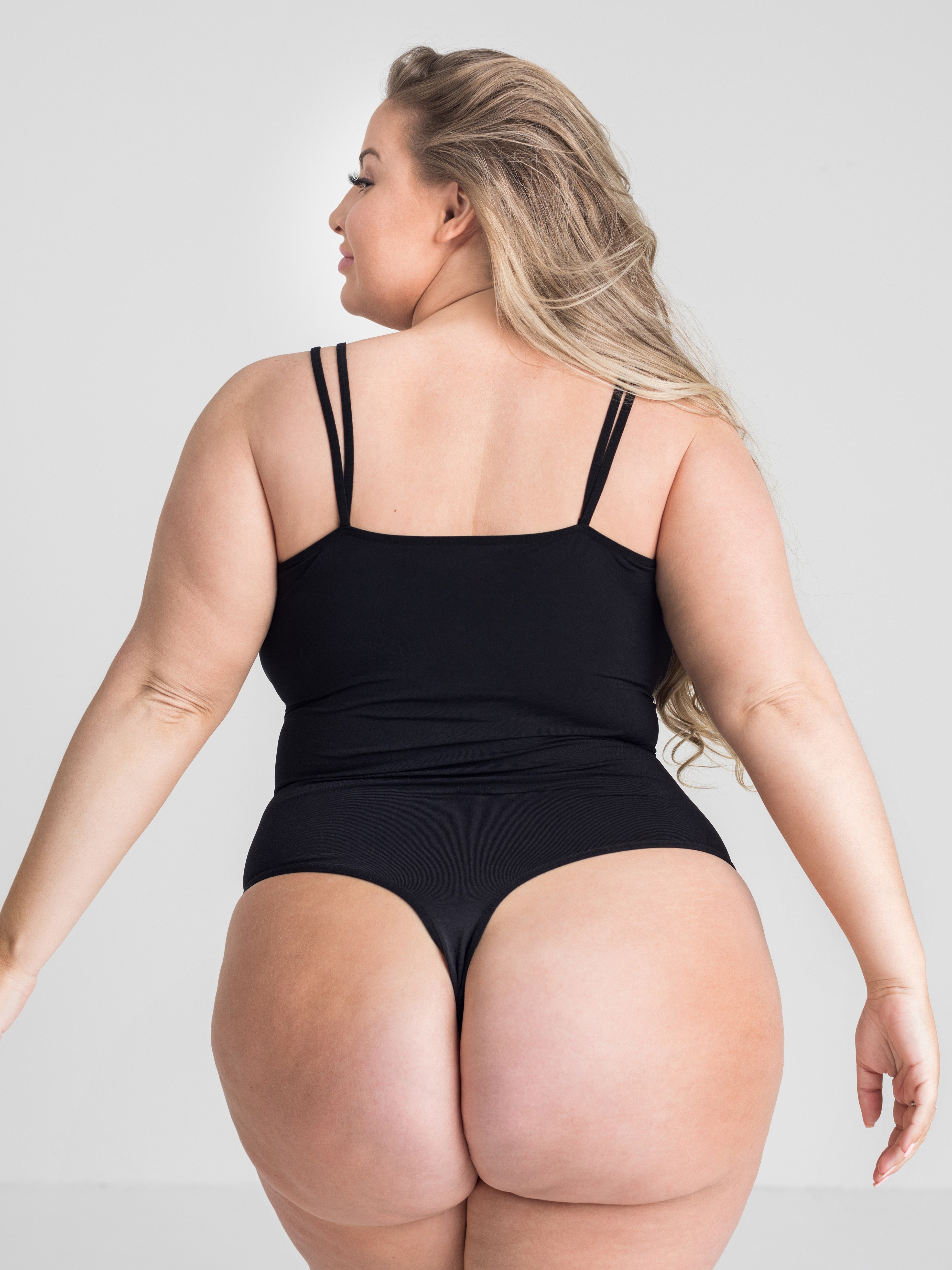 Lovehoney Plus Size Black Strappy Cut-Out Thong Teddy, Black, hi-res