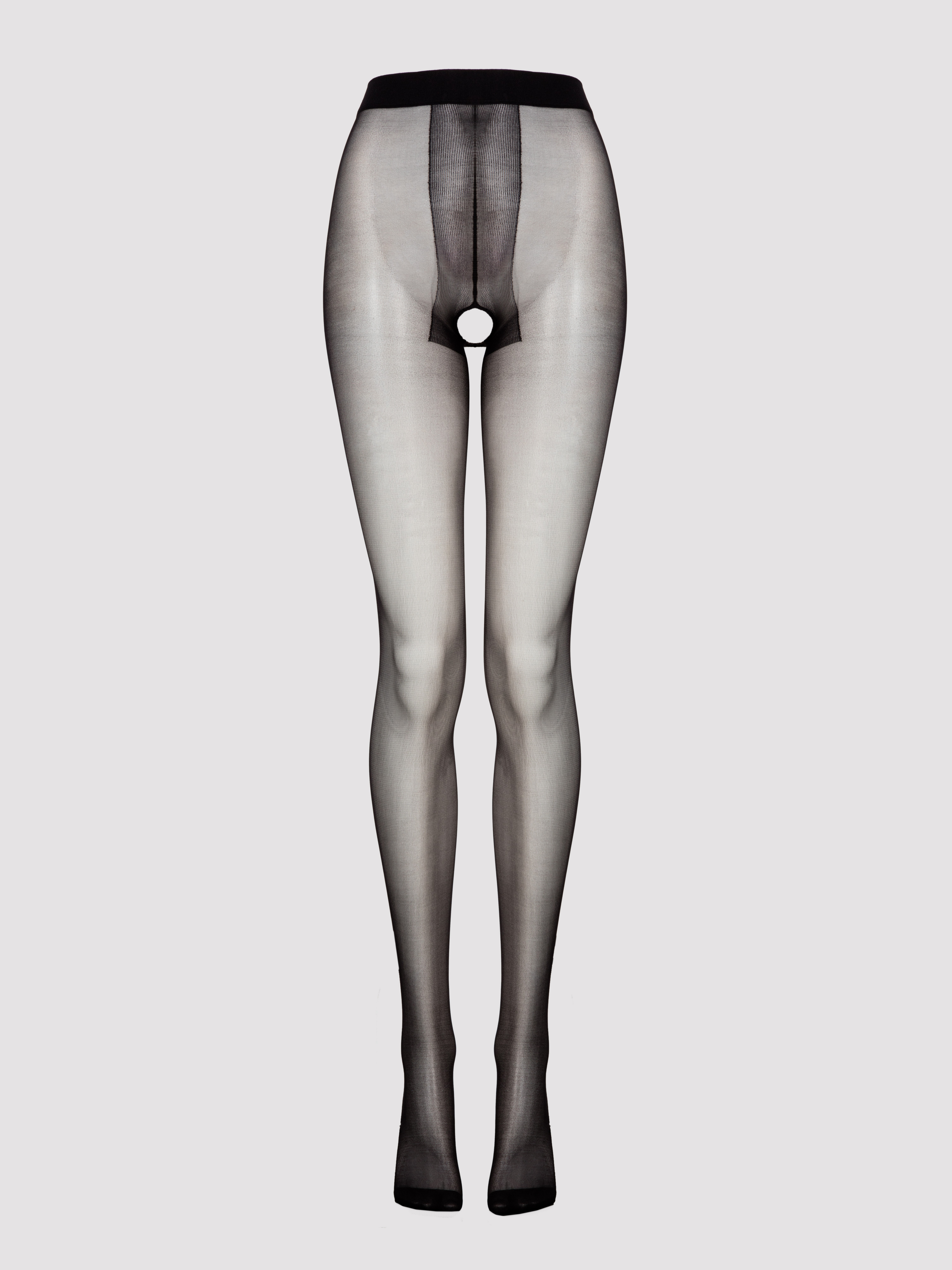 Lovehoney Black Sheer Crotchless Tights , Black, vanilla