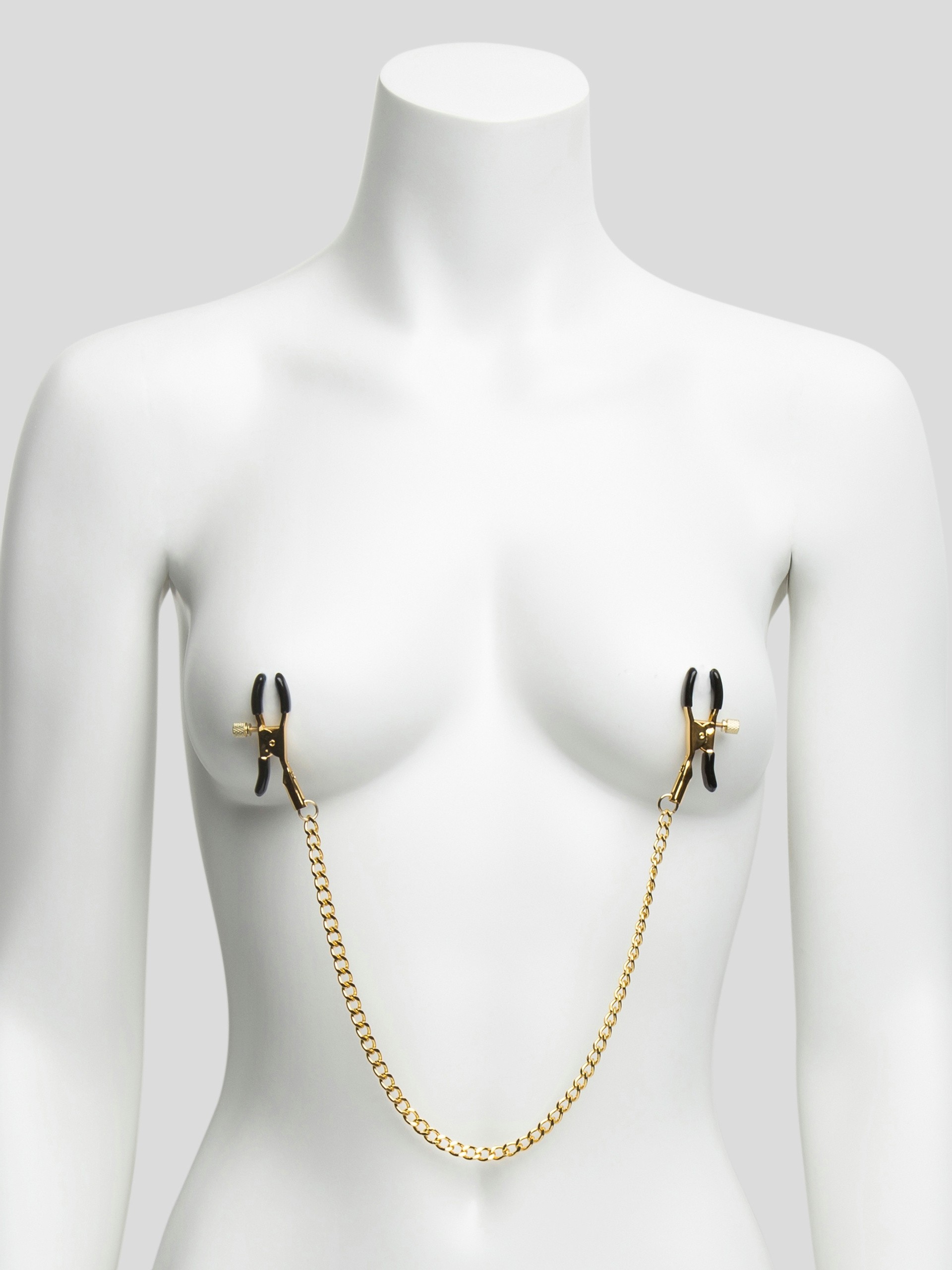 Bondage Boutique Adjustable Nipple Clamps with Gold Chain, Gold, hi-res