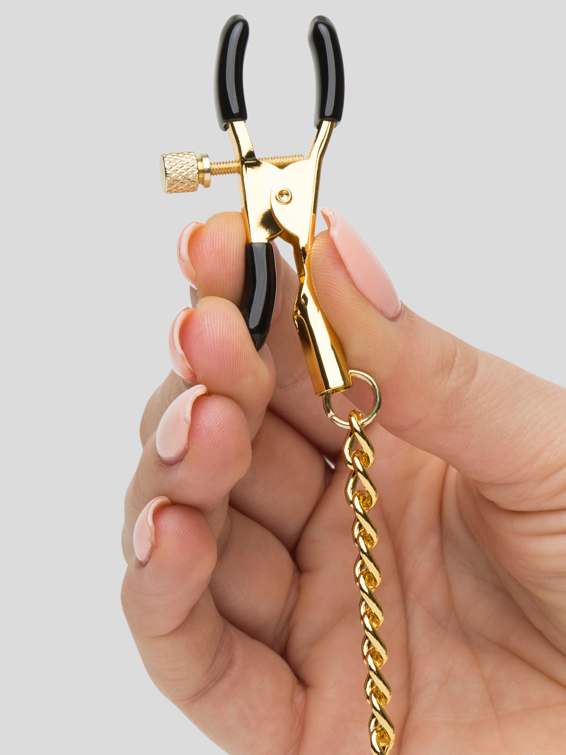 Bondage Boutique Adjustable Nipple Clamps with Gold Chain, Gold, hi-res