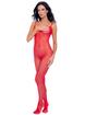 Rene Rofe Red Criss-Cross Strap Crotchless Fishnet Bodystocking, Red, hi-res