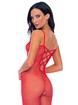 Rene Rofe Red Criss-Cross Strap Crotchless Fishnet Bodystocking, Red, hi-res