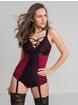 Lovehoney Night Lily Wine and Black Lace Basque Set, Black, hi-res