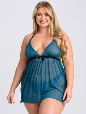Lovehoney Plus Size Barely There Sheer Green Babydoll Set