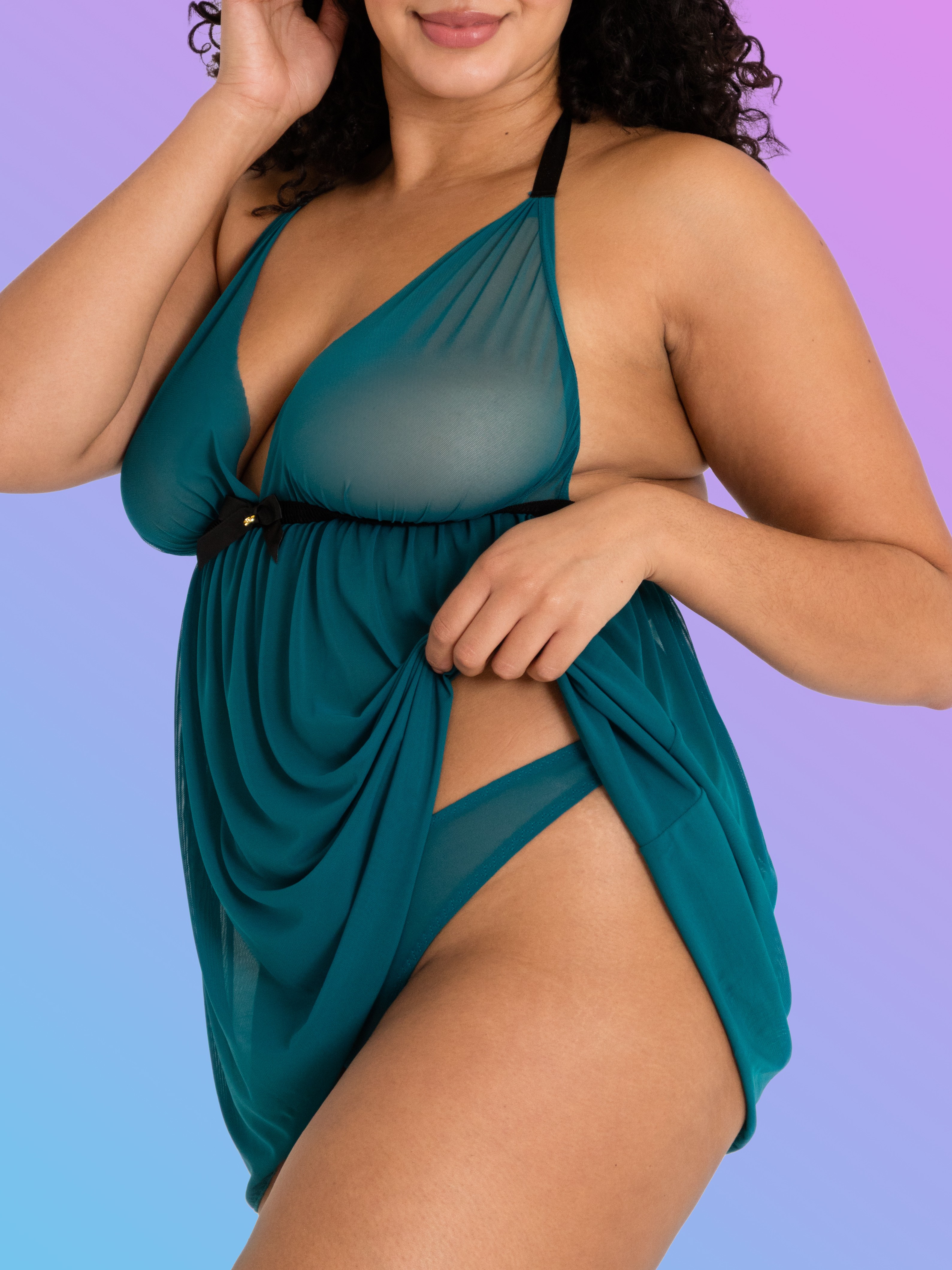 Lovehoney Barely There Purple Sheer Babydoll Set, Green, hi-res