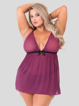 Lovehoney Plus Size Barely There Wine Sheer Babydoll Set