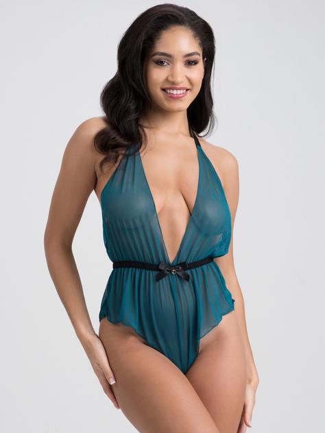 Lovehoney Barely There Sheer Crotchless Teddy, Green, hi-res