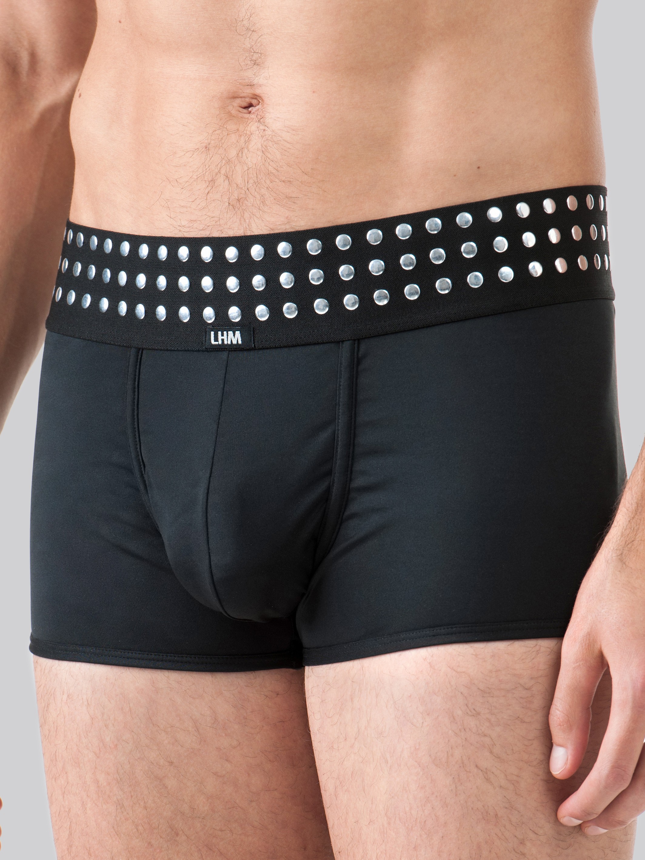 LHM Black Studded Boxer Shorts, Black, hi-res