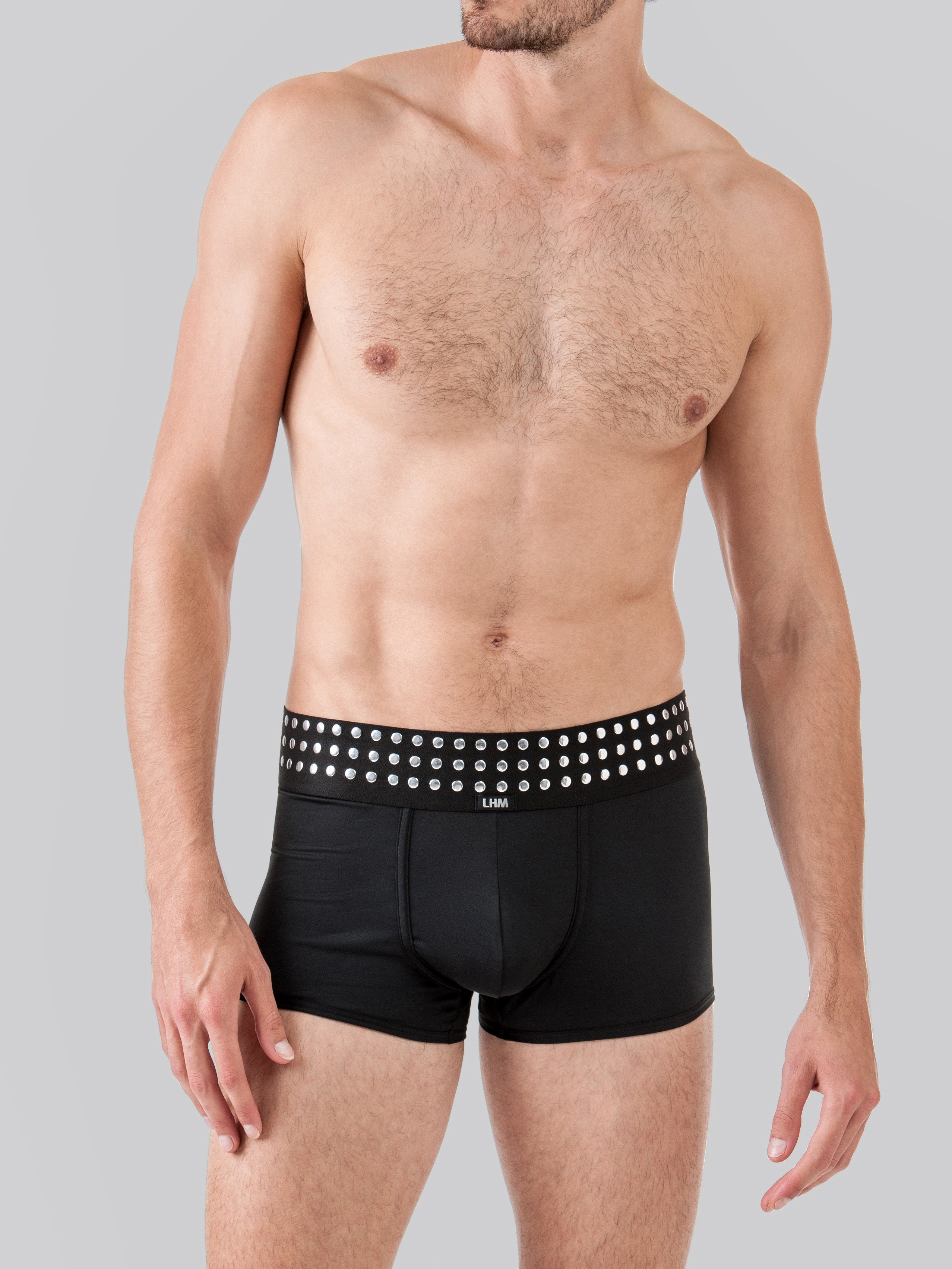 LHM Black Studded Boxer Shorts, Black, hi-res