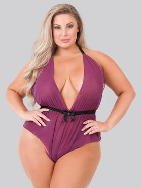 Lovehoney Plus Size Barely There Wine Sheer Crotchless Teddy