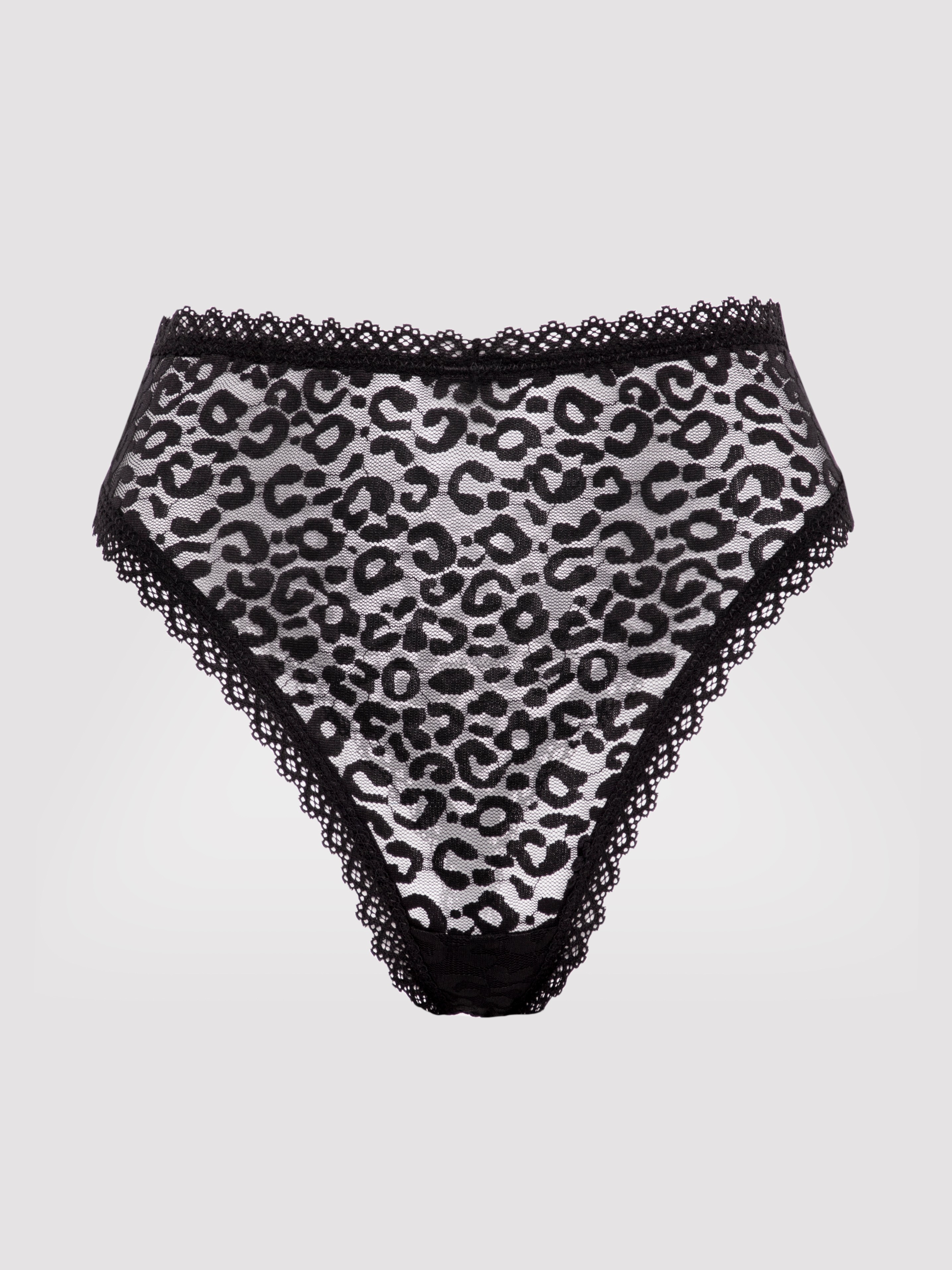 Lovehoney Black High-Waisted Leopard Lace Thong, Black, hi-res