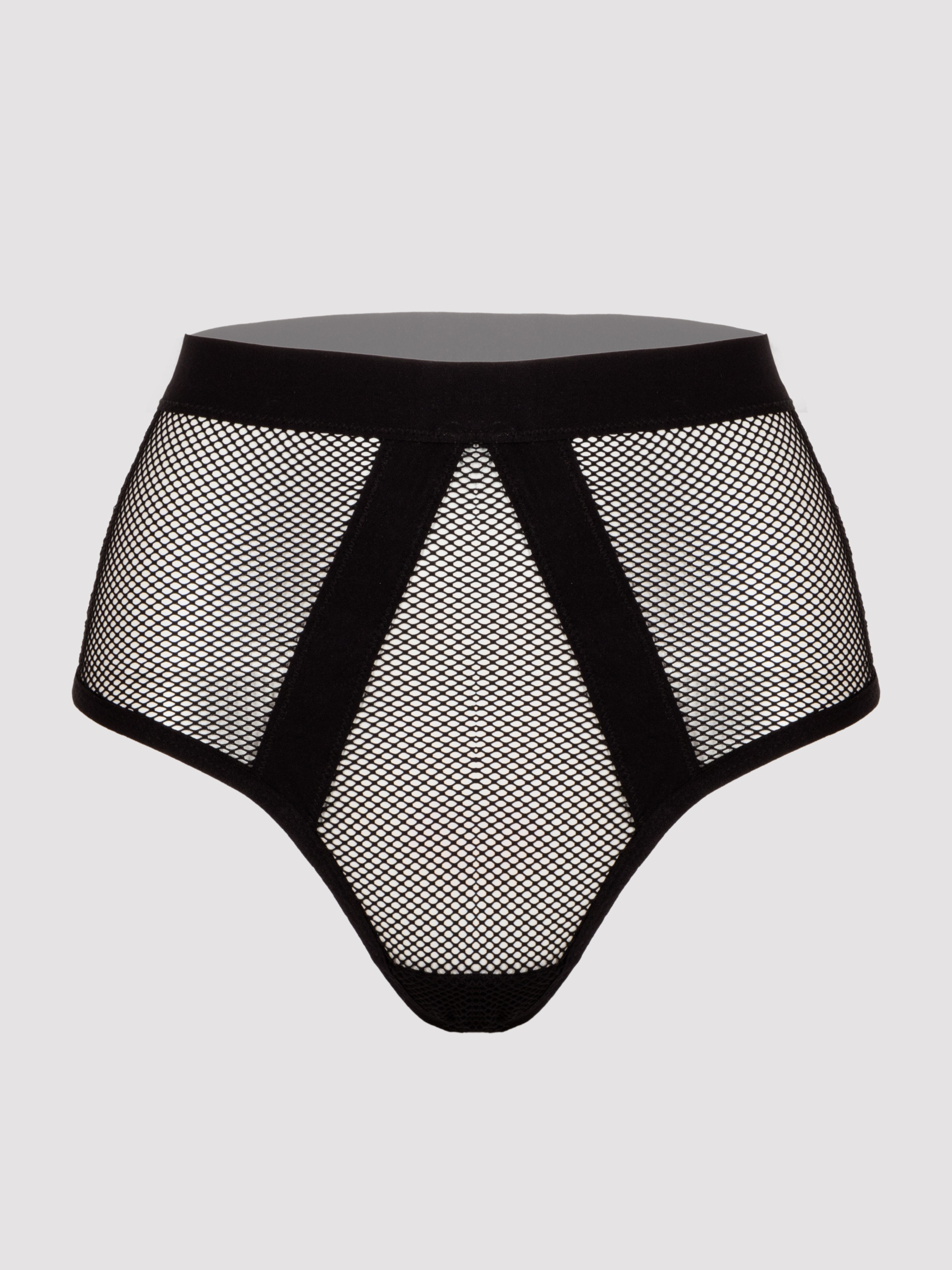 Lovehoney Black High-Waisted Fishnet Thong, Black, hi-res