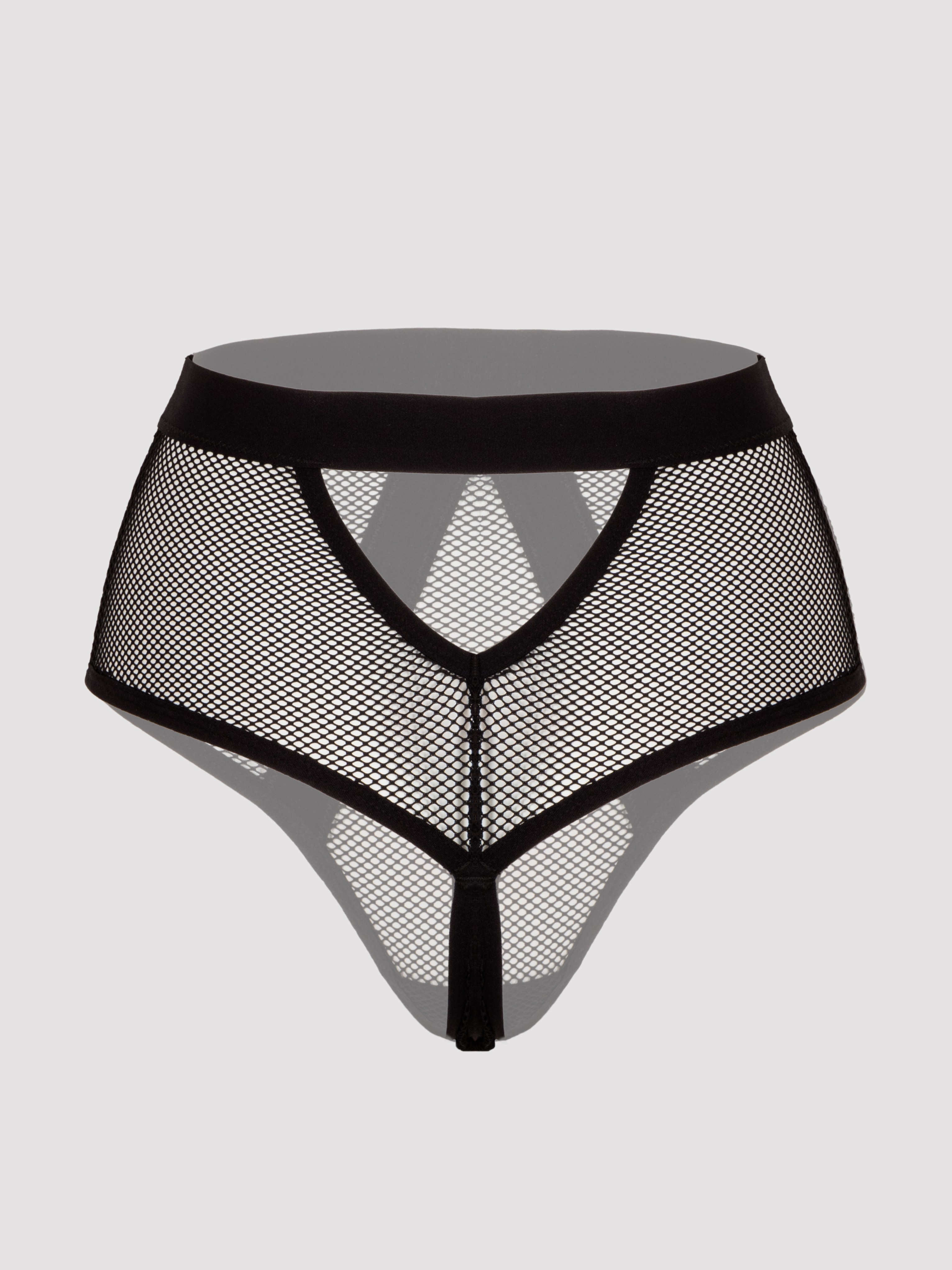 Lovehoney Black High-Waisted Fishnet Thong, Black, hi-res