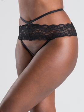 Lovehoney Black Strappy Lace Criss-Cross Crotchless Thong