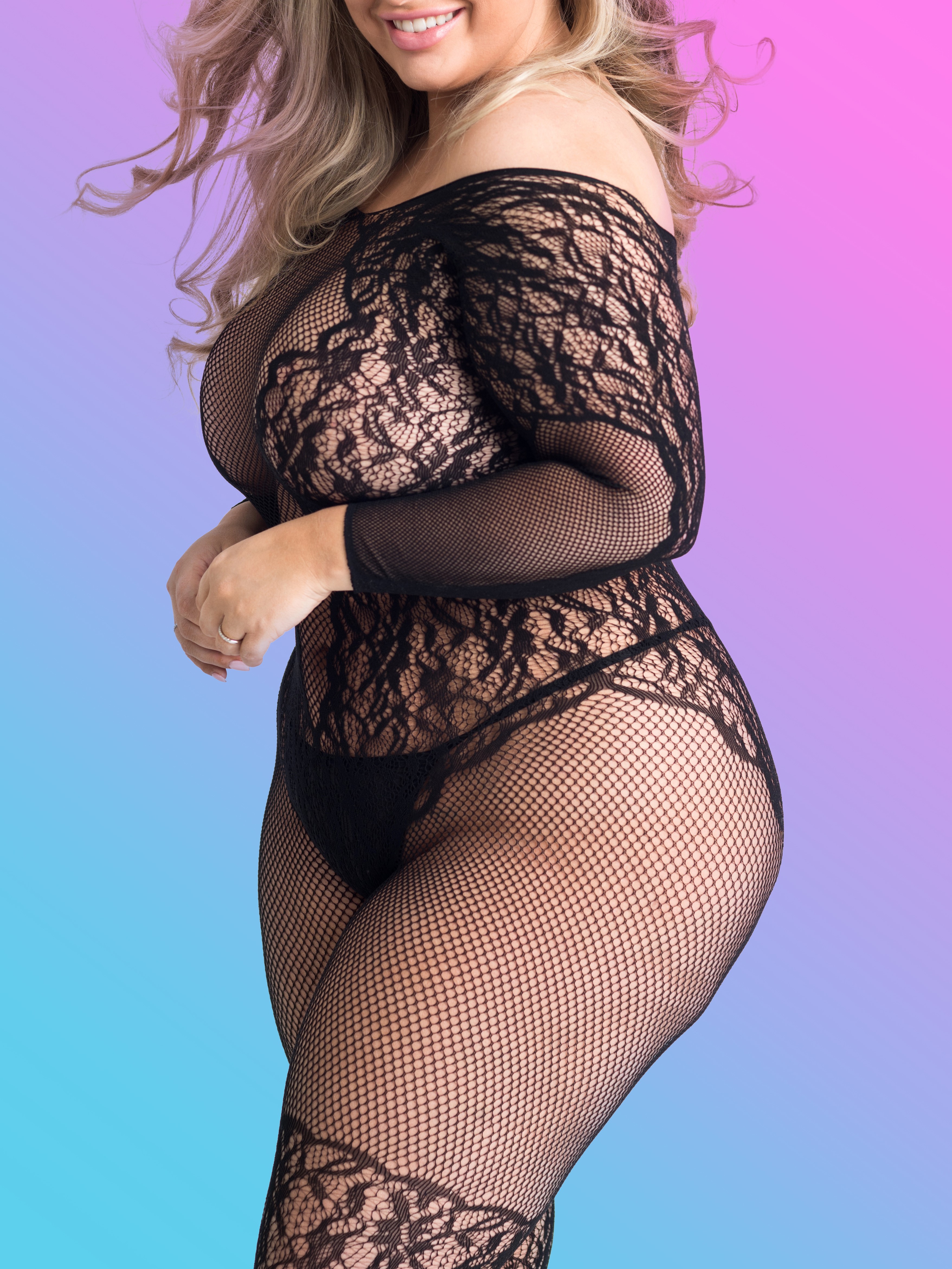 Lovehoney All About That Lace Fishnet Bodystocking, Black, hi-res