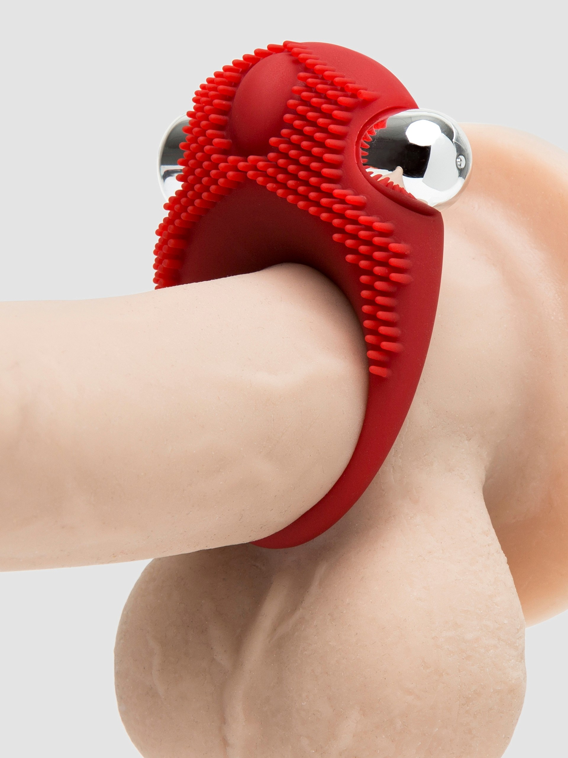 Fronds with Benefits Silicone Vibrating Stimulating Cock Ring, Red, hi-res