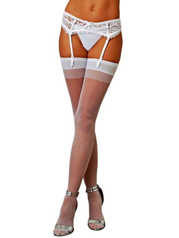 Dreamgirl White Back-Seam Sheer Stockings, White, hi-res