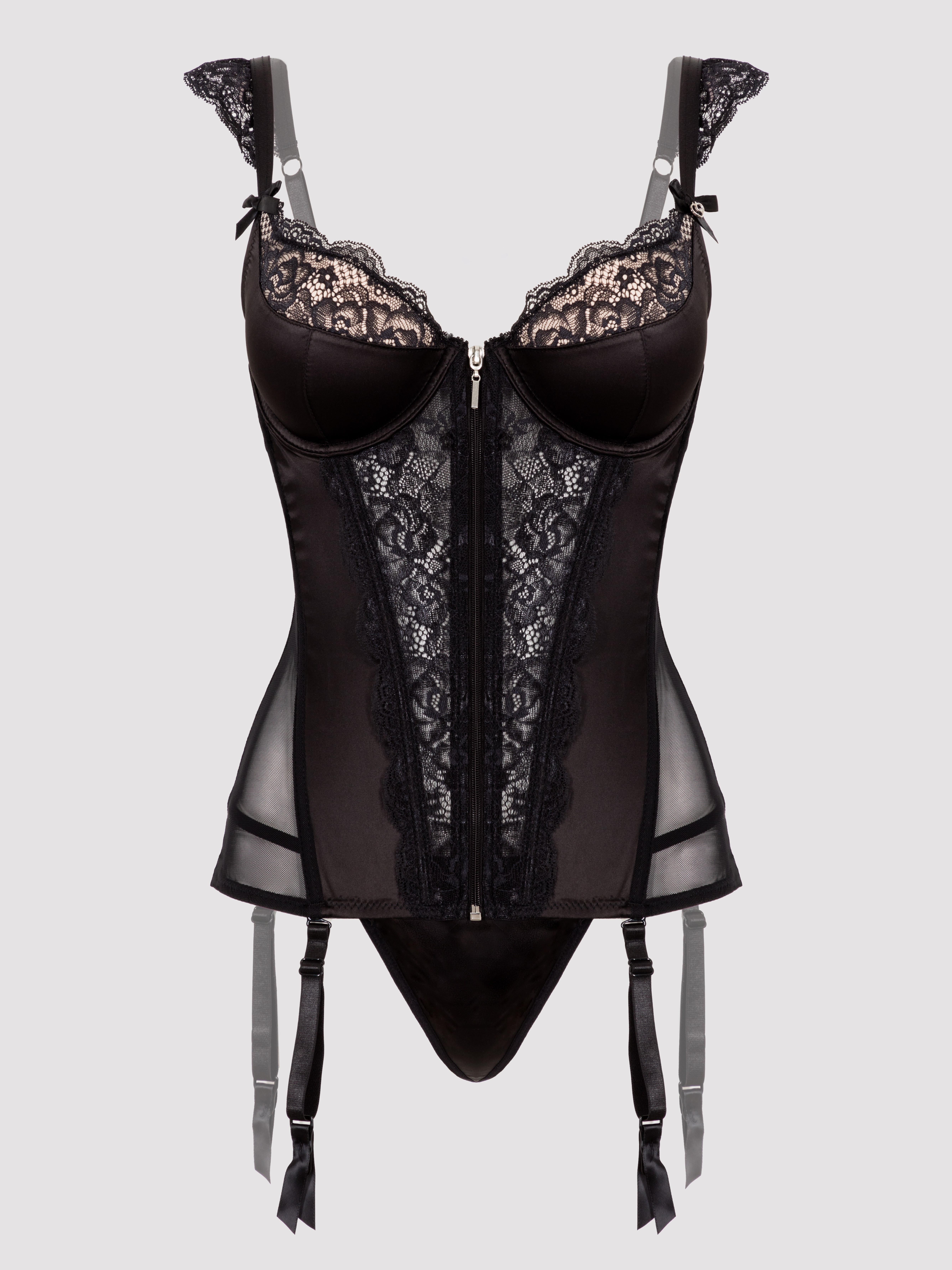 Lovehoney Treasure Me Purple Push-Up Basque Set, Black, hi-res