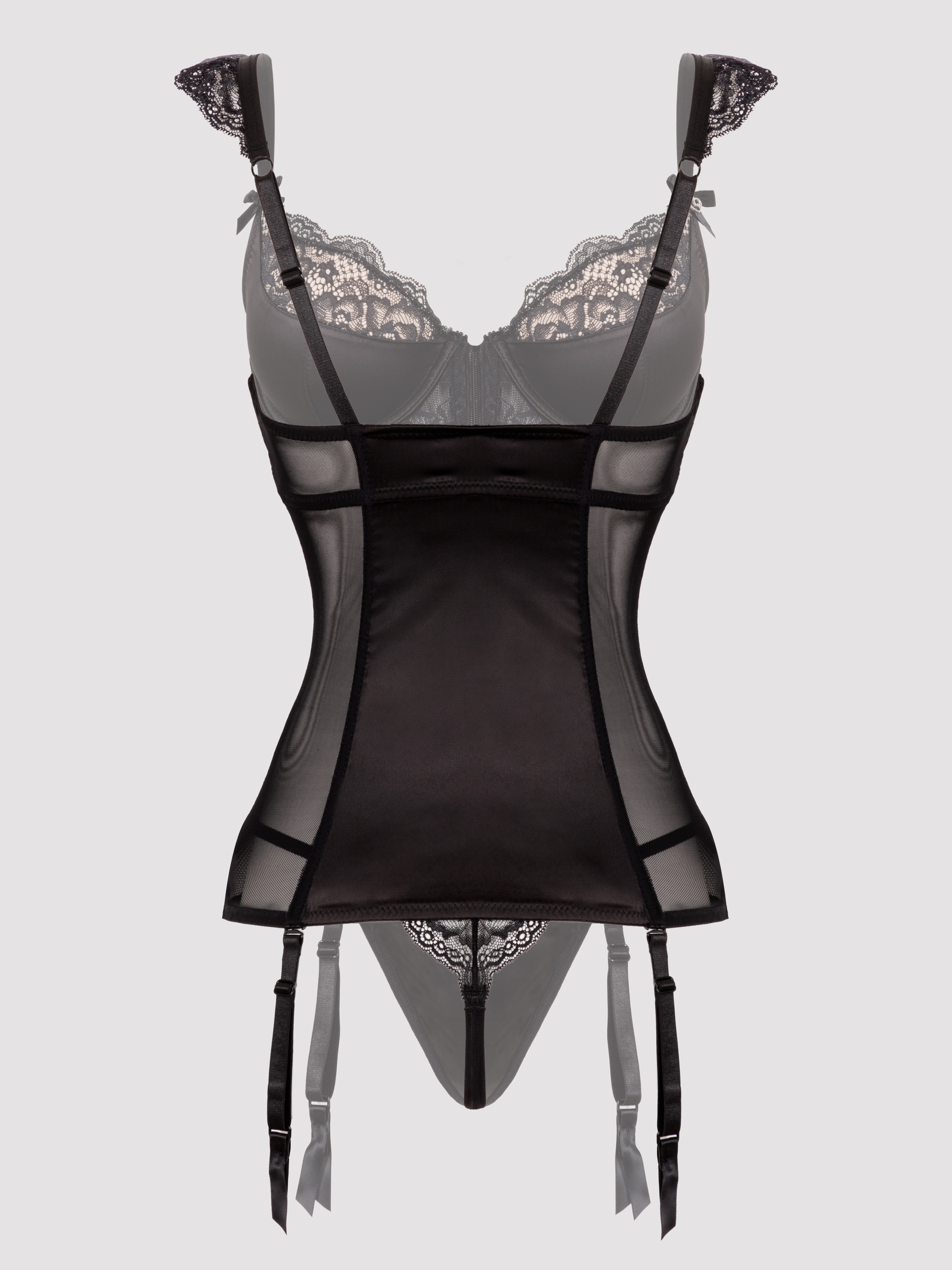 Lovehoney Treasure Me Purple Push-Up Basque Set, Black, vanilla