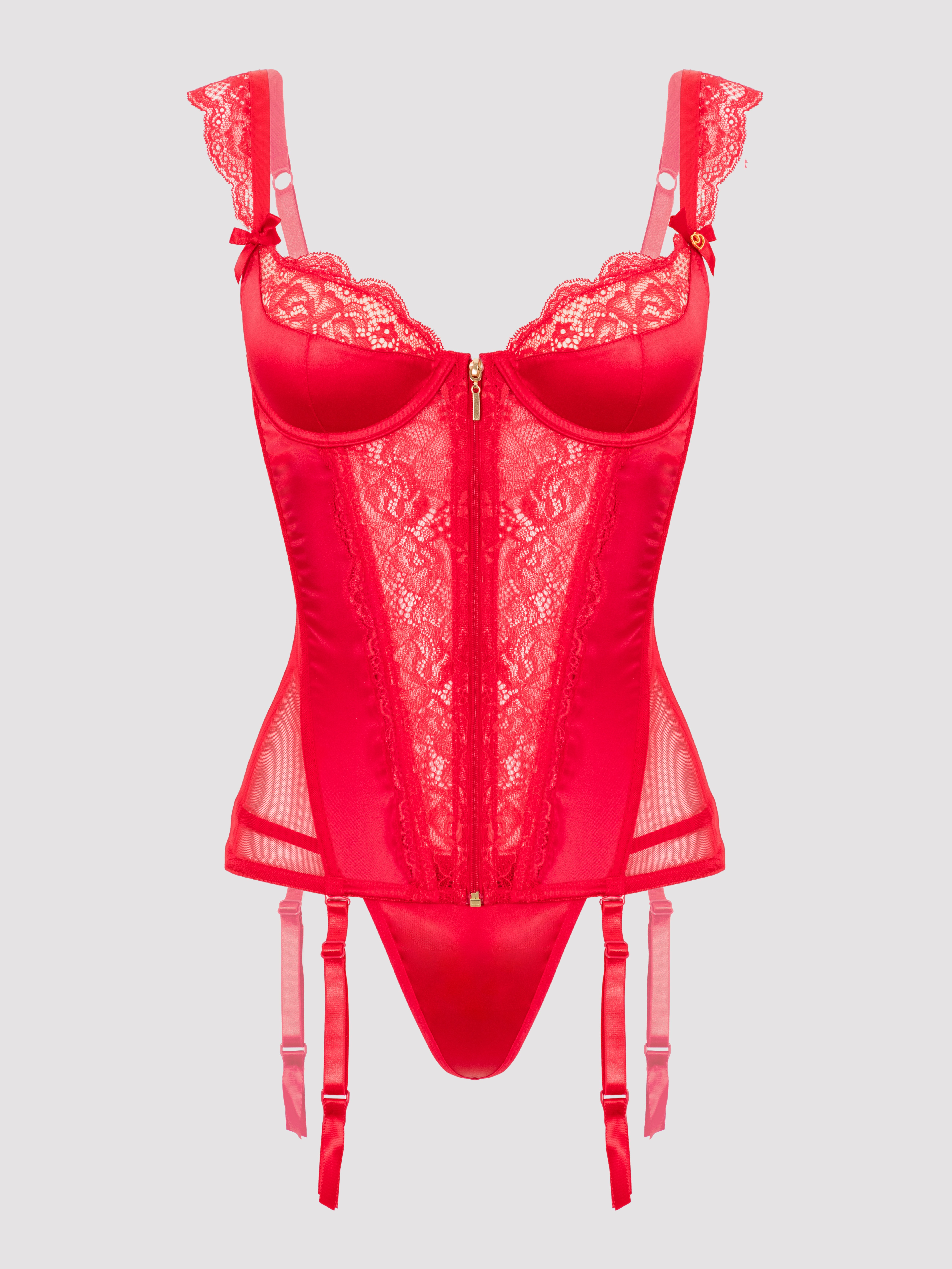 Lovehoney Treasure Me Purple Push-Up Basque Set, Red, hi-res