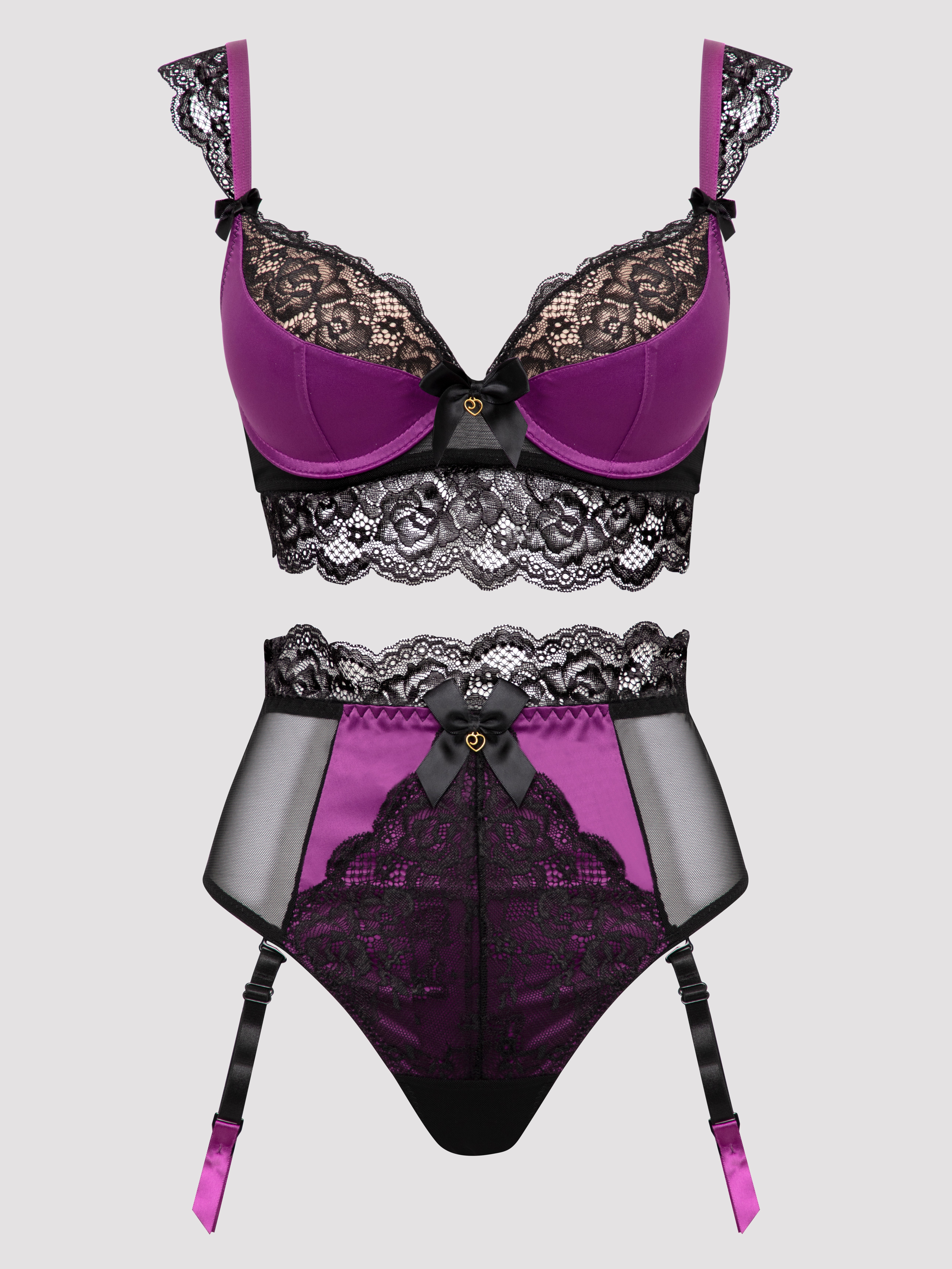 Lovehoney Treasure Me Purple Push-Up Bra Set, Purple, vanilla