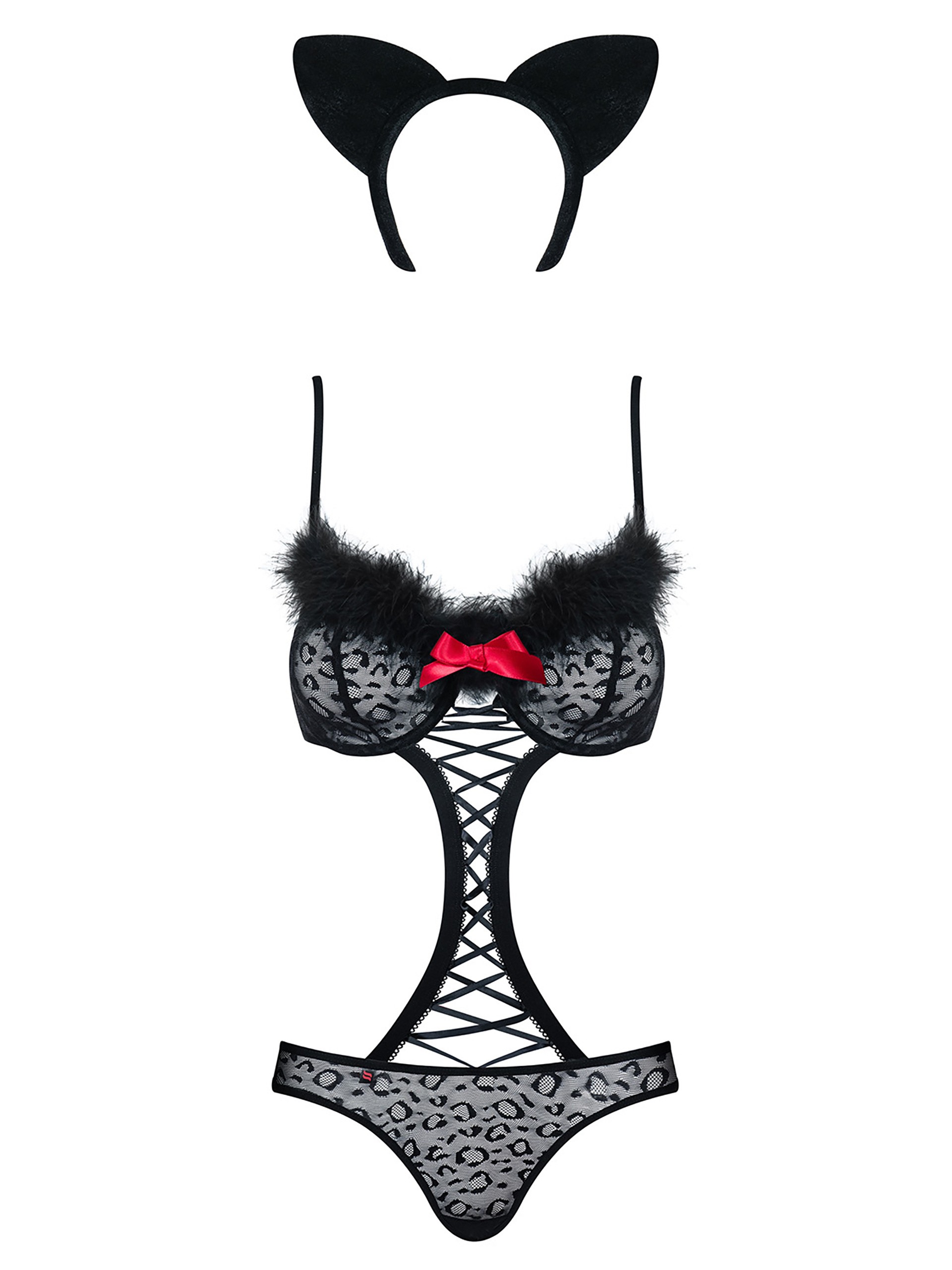 Obsessive Cut-Out Leopard Costume, Black, hi-res