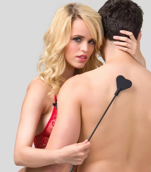 Bondage Boutique Black Skip a Beat Silicone Heart Riding Crop, Black, hi-res