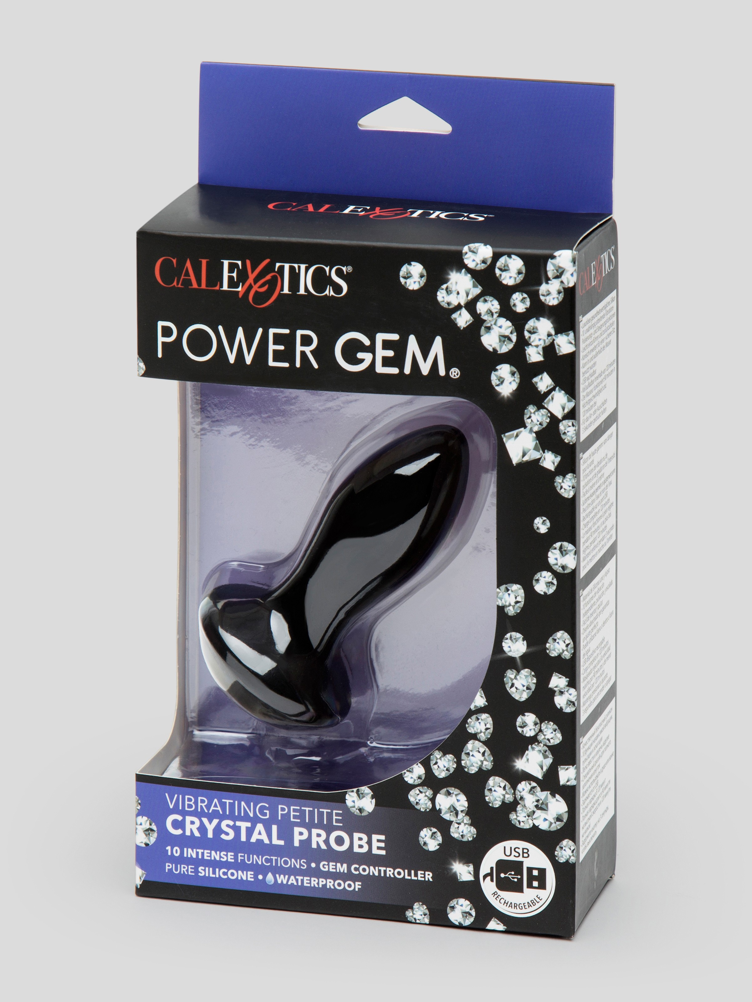 Power Gem Rechargeable Vibrating Silicone Butt Plug 2.5 Inch, Black, hi-res