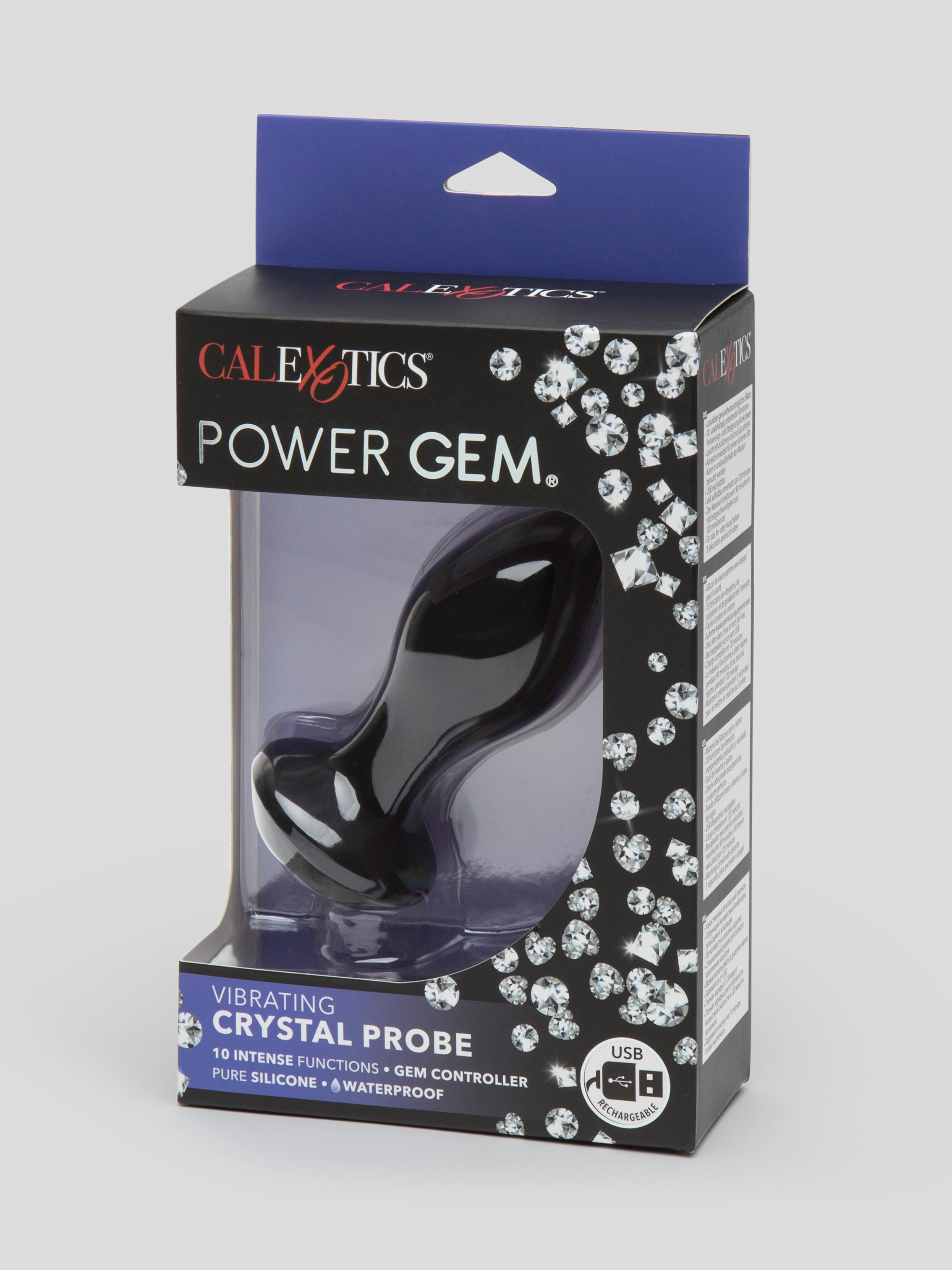 Power Gem Rechargeable Vibrating Silicone Butt Plug 3 Inch, Black, hi-res